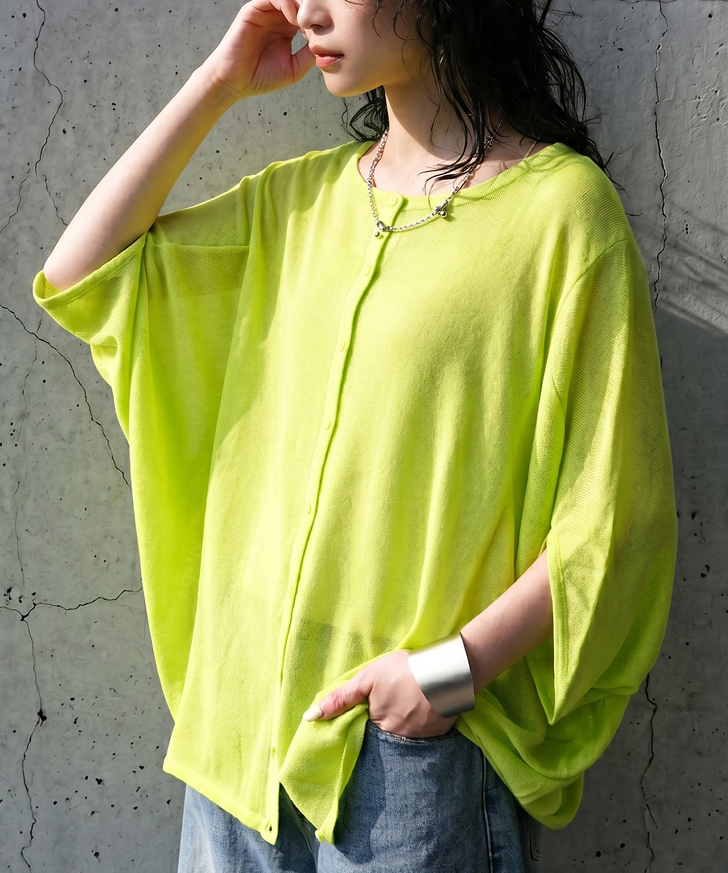 Asymmetrical Dolman Sheer Knit Cardigan Ladies