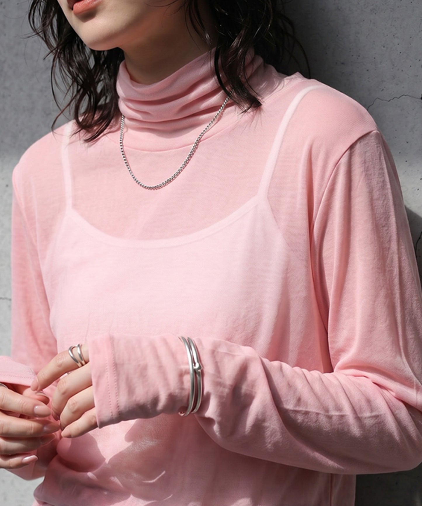 100% Cotton Sheer Turtleneck Cut And Sewn Ladies