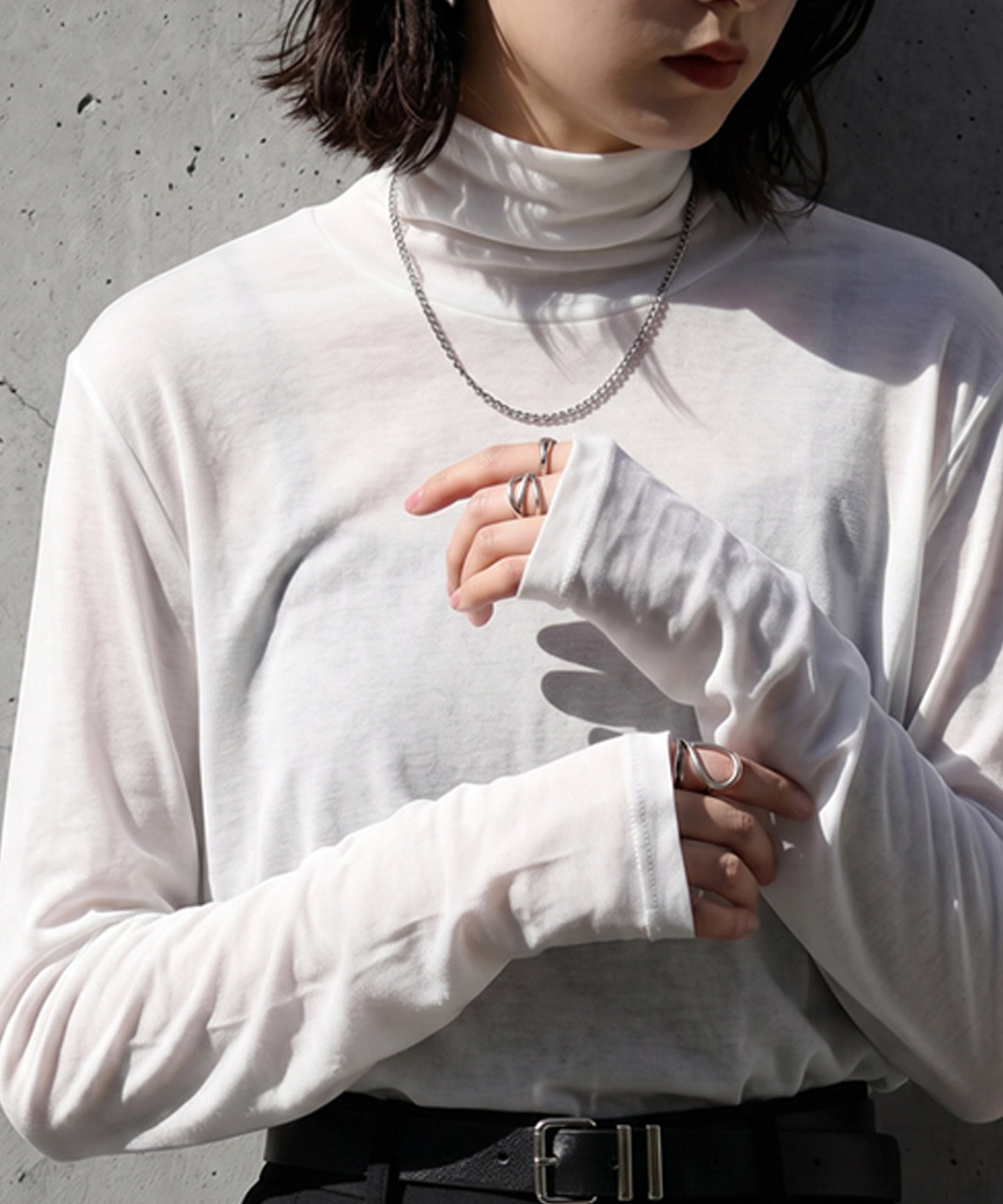 100% Cotton Sheer Turtleneck Cut And Sewn Ladies