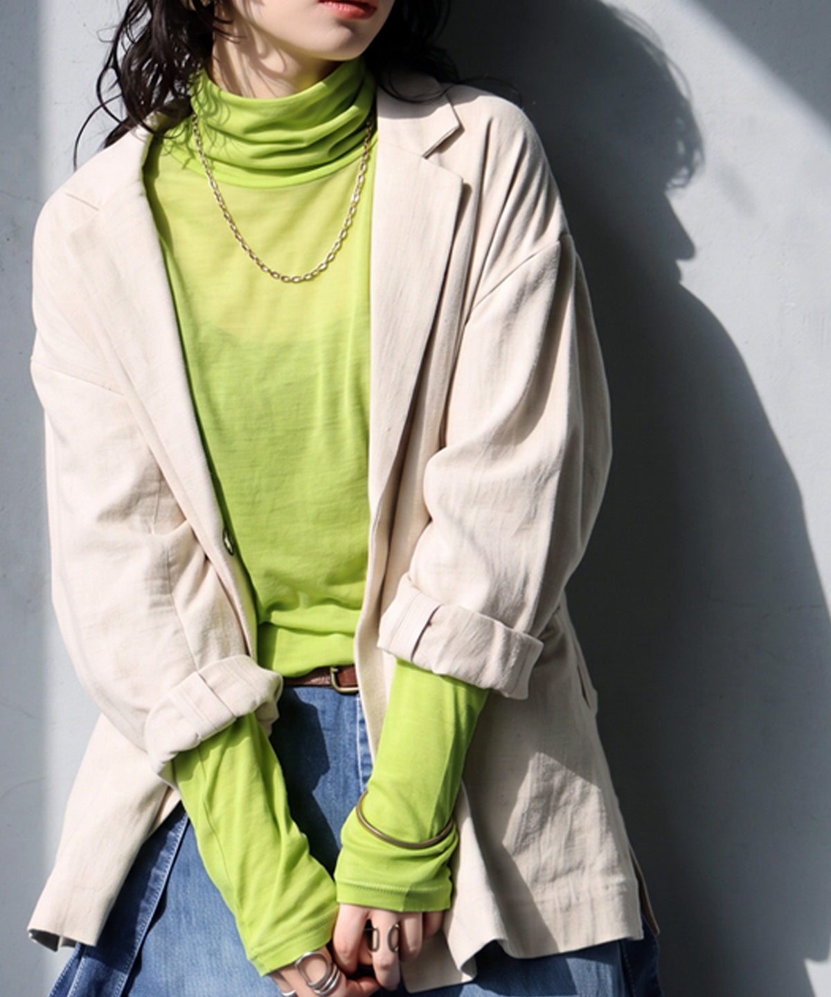 100% Cotton Sheer Turtleneck Cut And Sewn Ladies