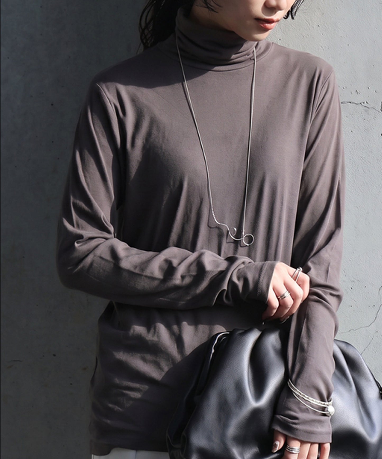 100% Cotton Sheer Turtleneck Cut And Sewn Ladies