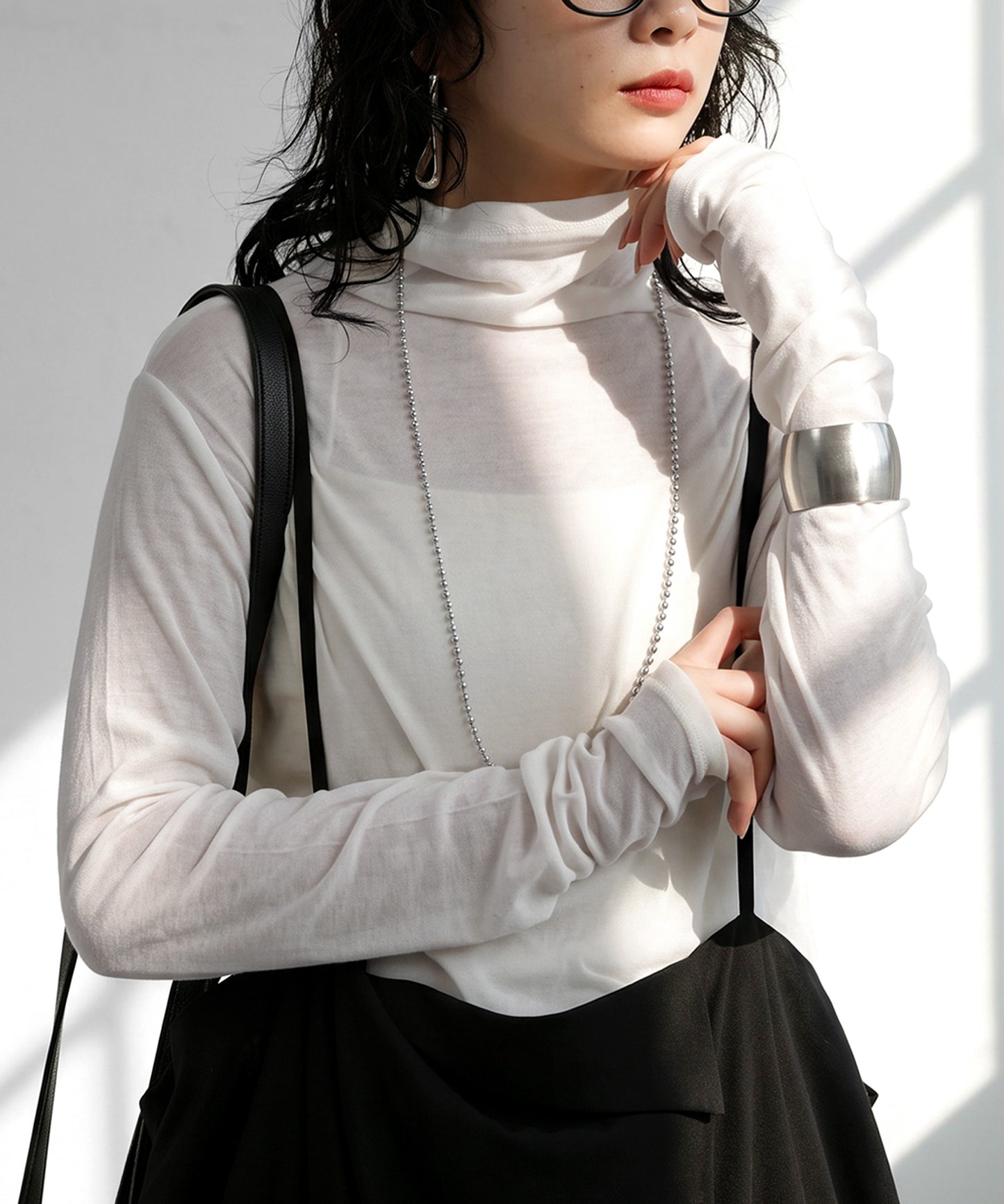 100% Cotton Sheer Turtleneck Cut And Sewn Ladies