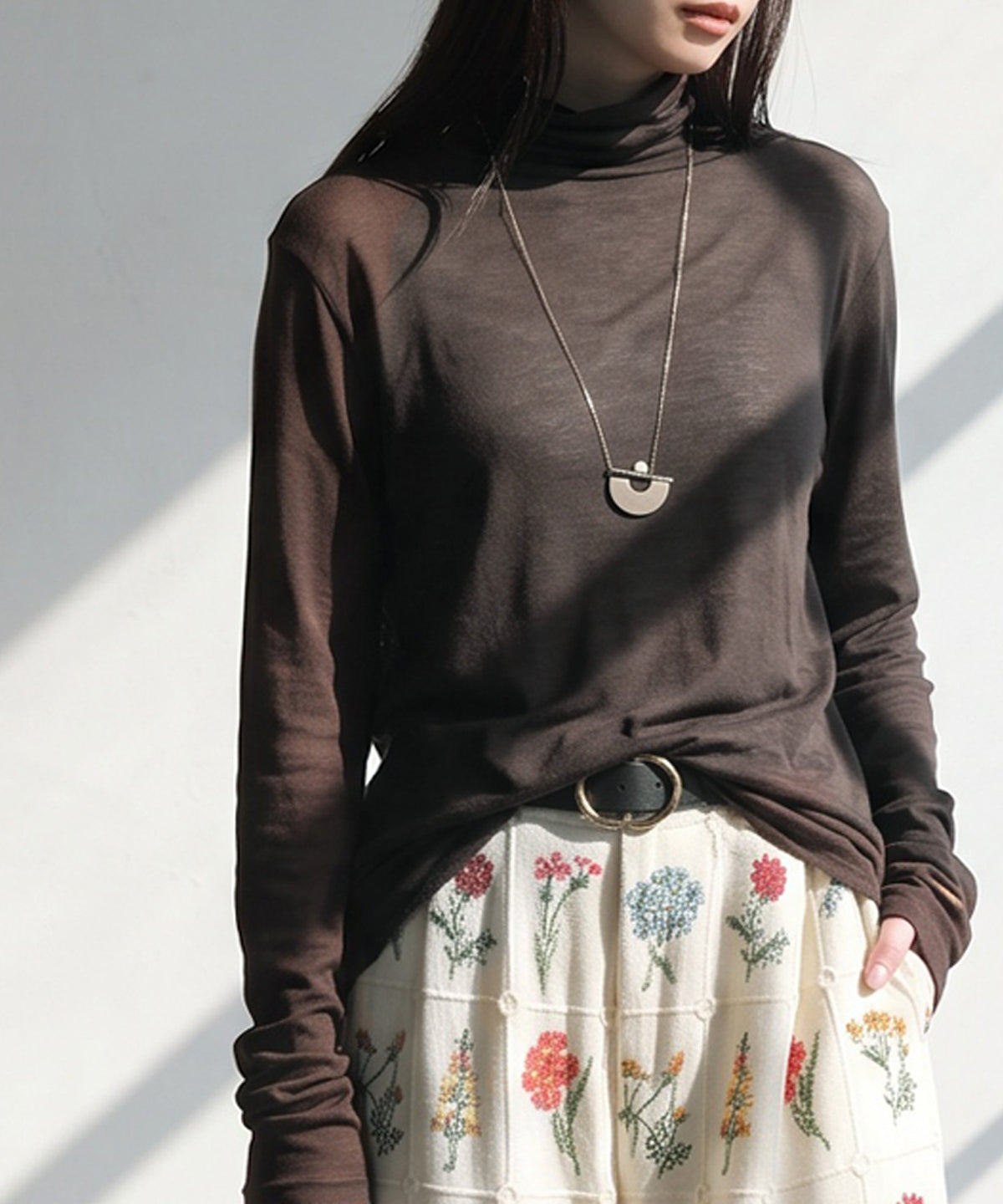 100% Cotton Sheer Turtleneck Cut And Sewn Ladies