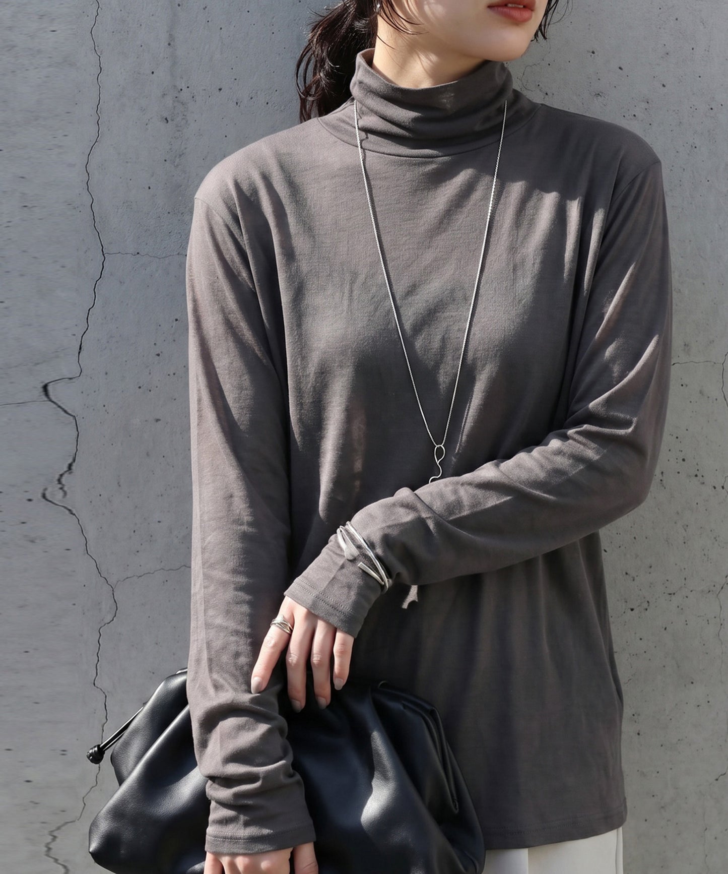 100% Cotton Sheer Turtleneck Cut And Sewn Ladies