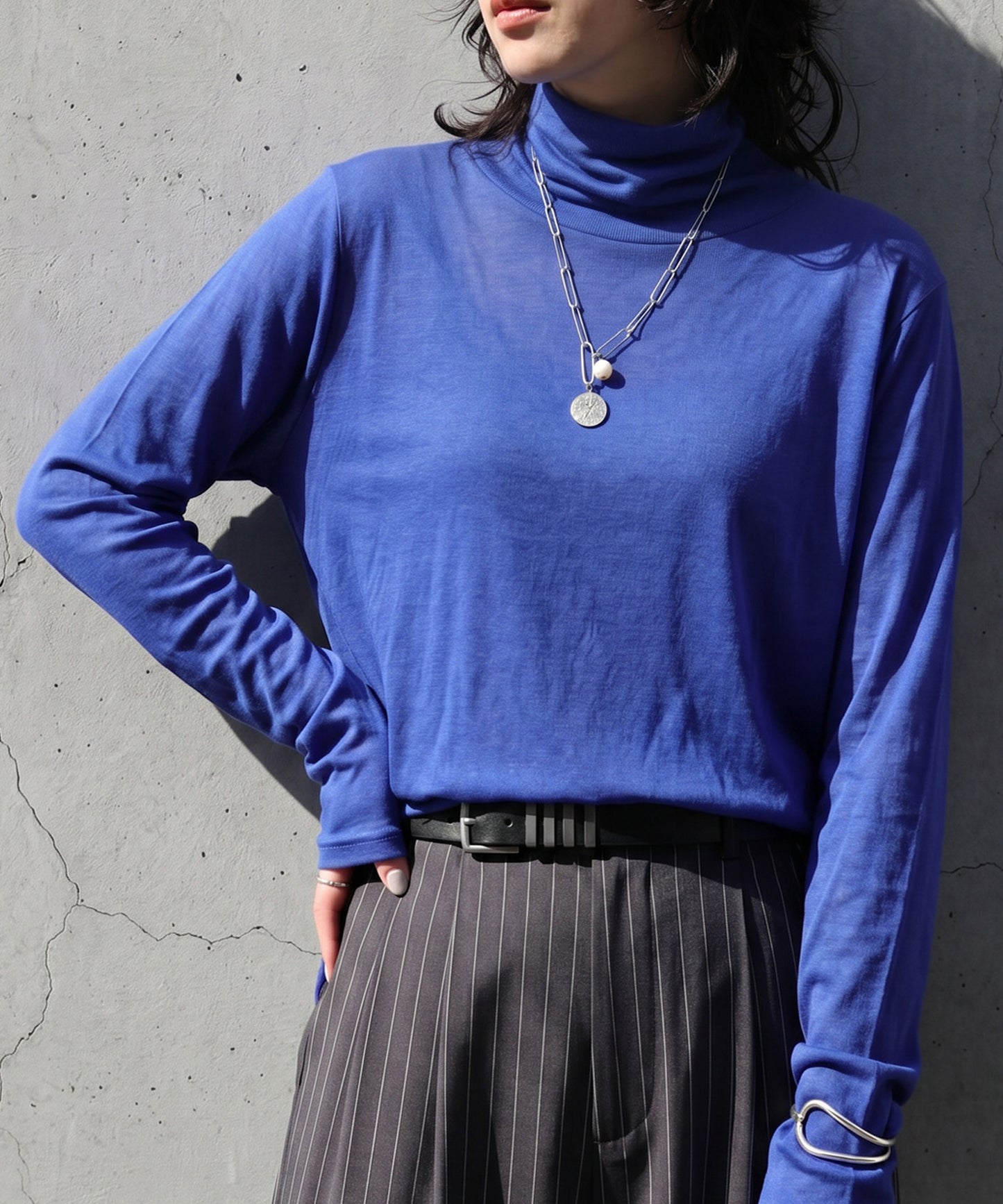 100% Cotton Sheer Turtleneck Cut And Sewn Ladies