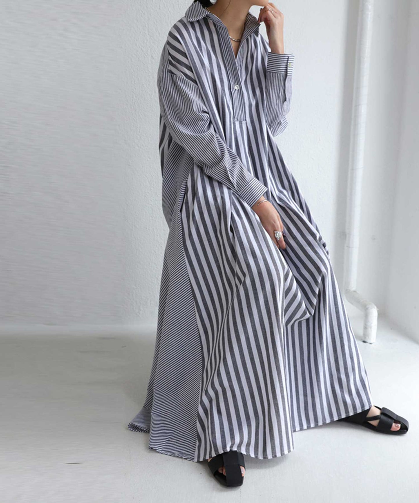 Striped pattern shirt dress Ladies