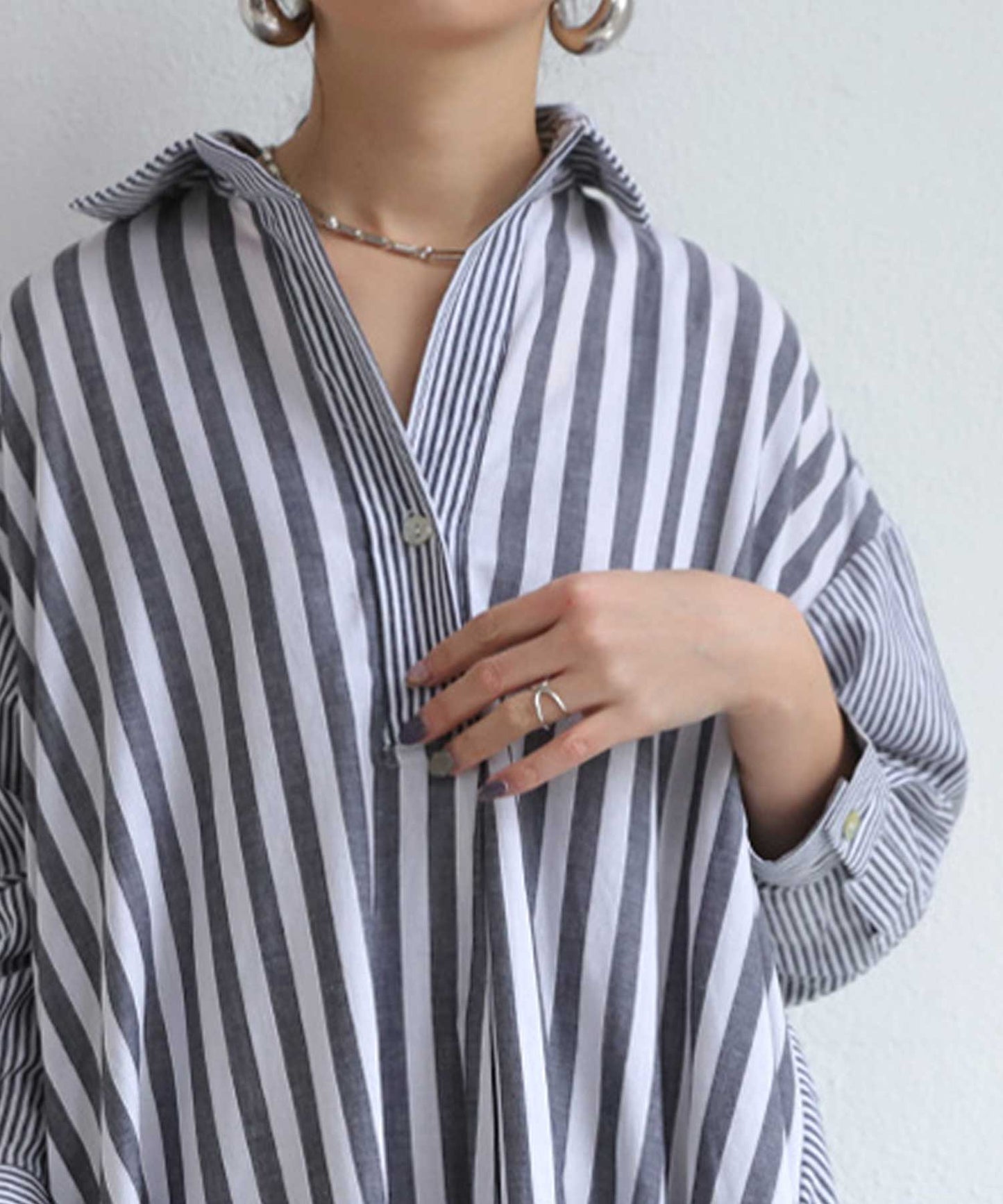 Striped pattern shirt dress Ladies