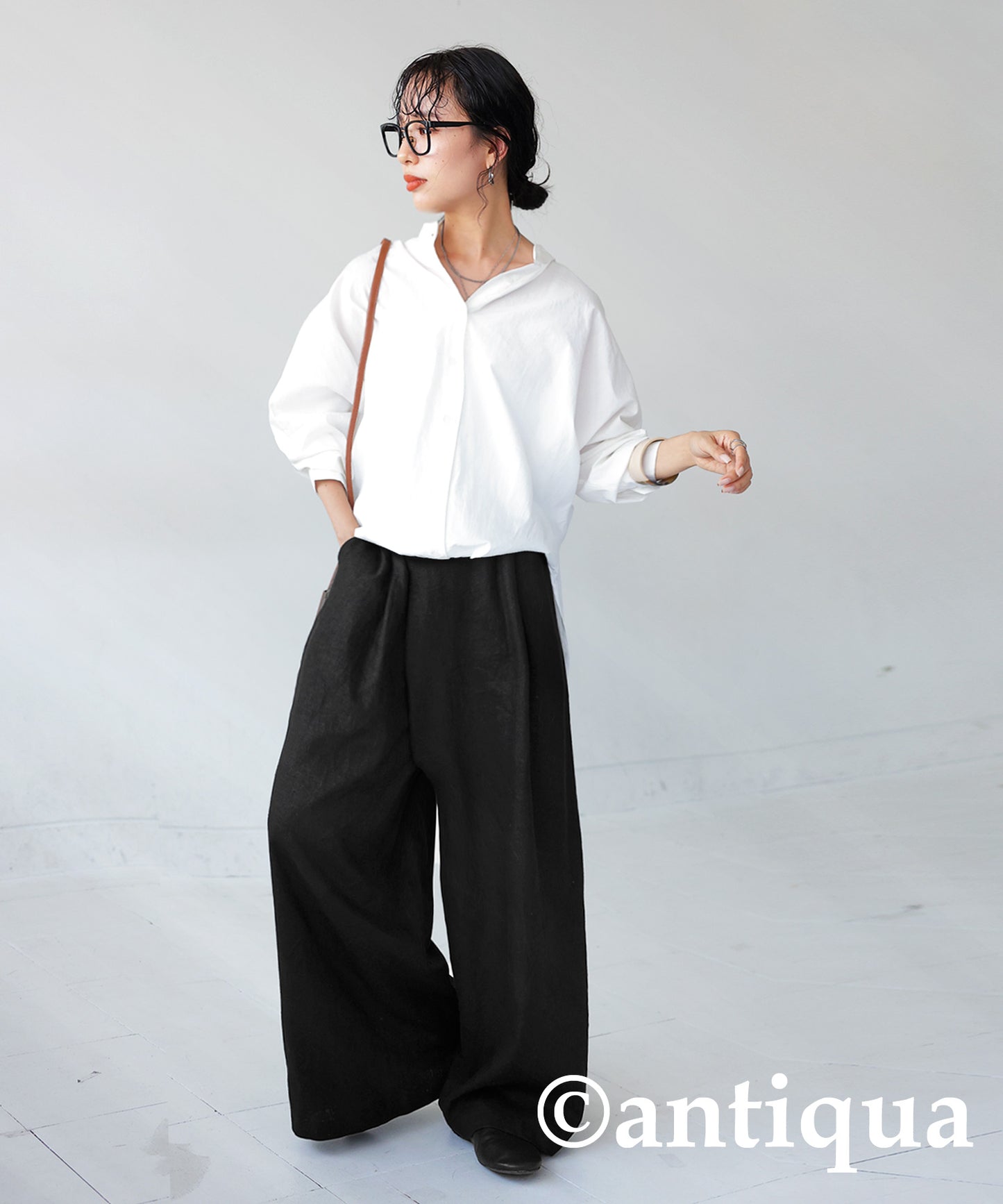 Hemp-blend wide pants Ladies