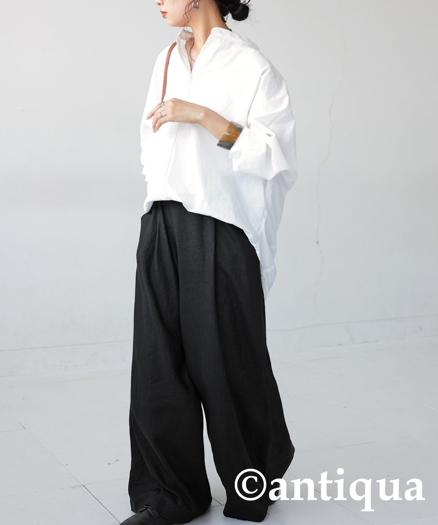 Hemp-blend wide pants Ladies