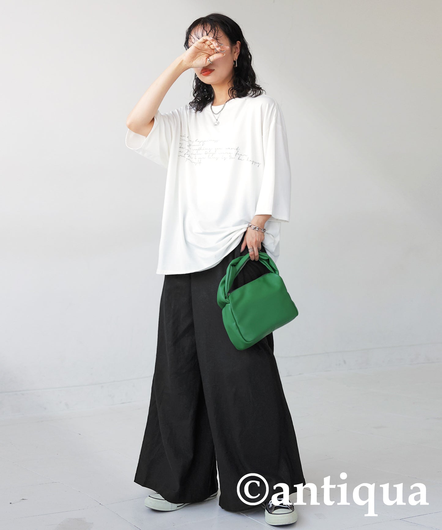 Hemp-blend wide pants Ladies