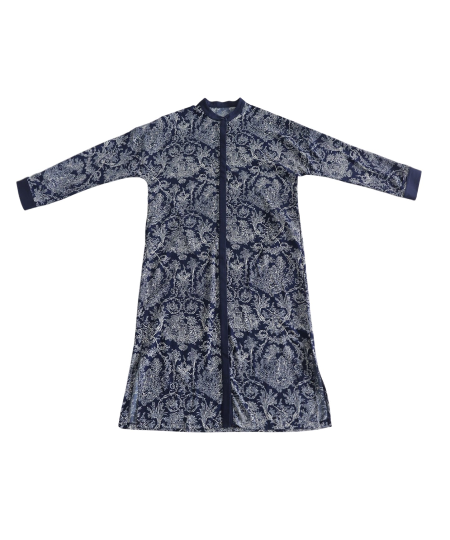 Toile de Jouy style Ladies casual shirt dress Long-sleeves
