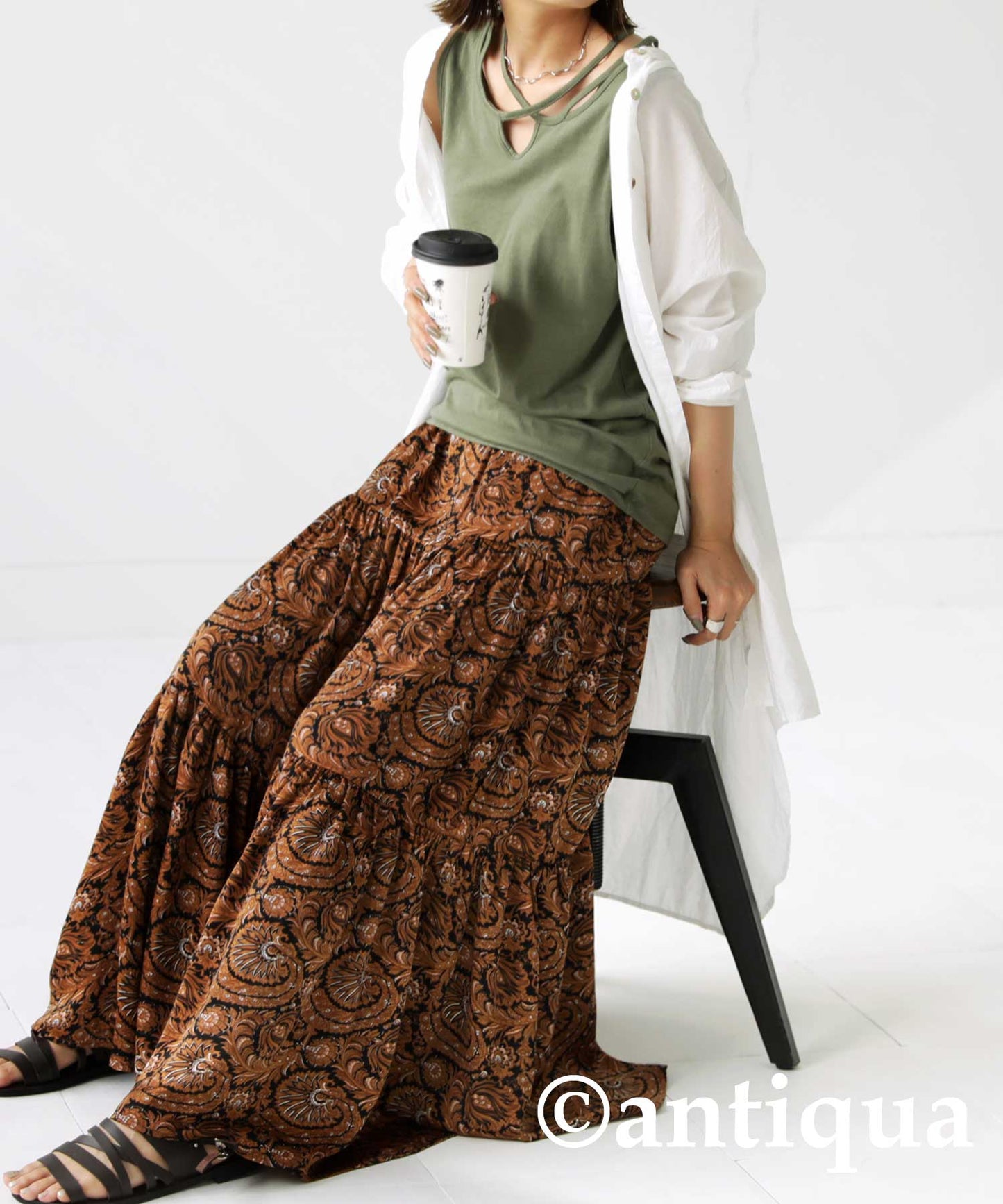 Ethnic Pattern Tiered Skirt Ladies