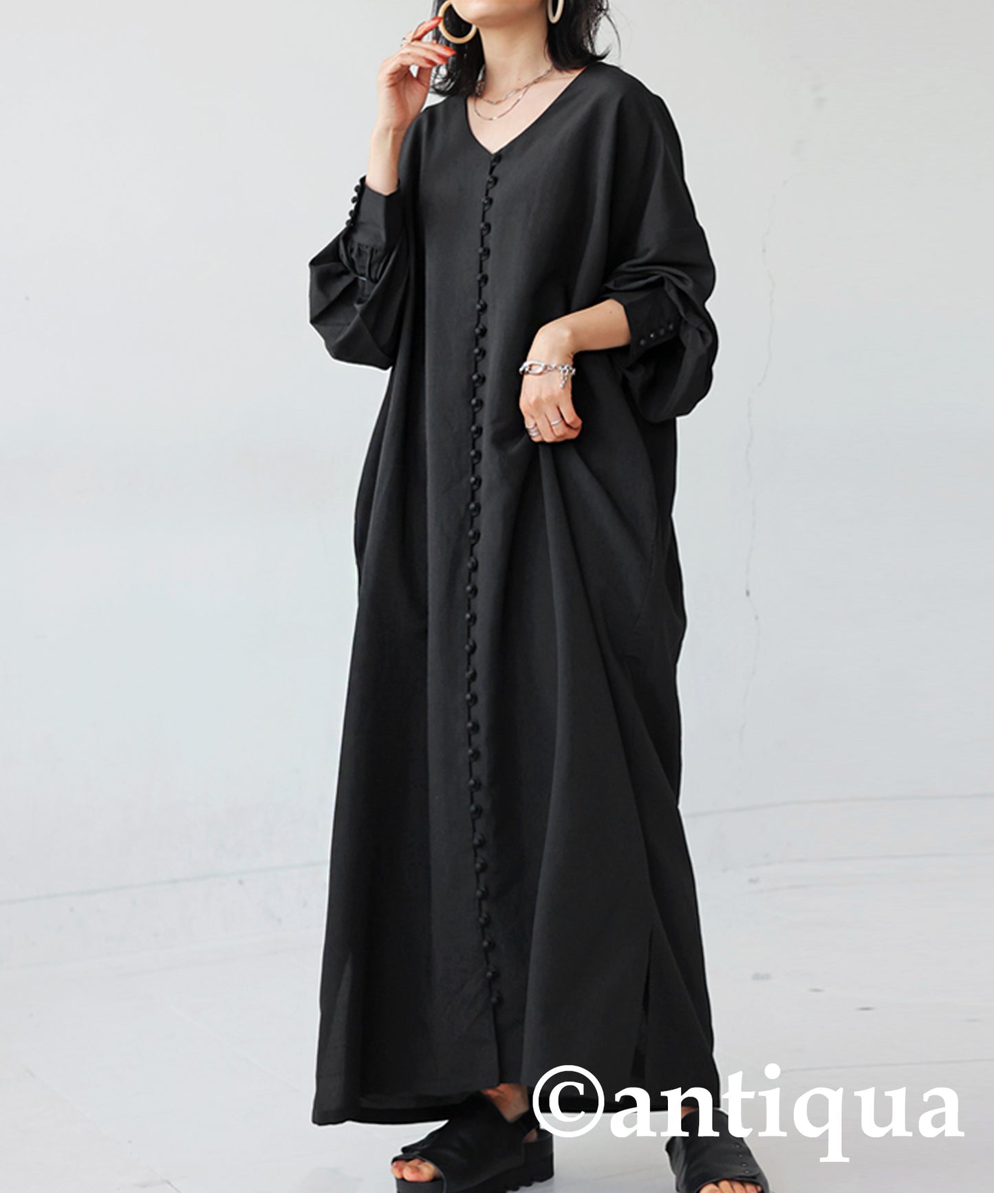 Covered button Ladies Long Casual dress