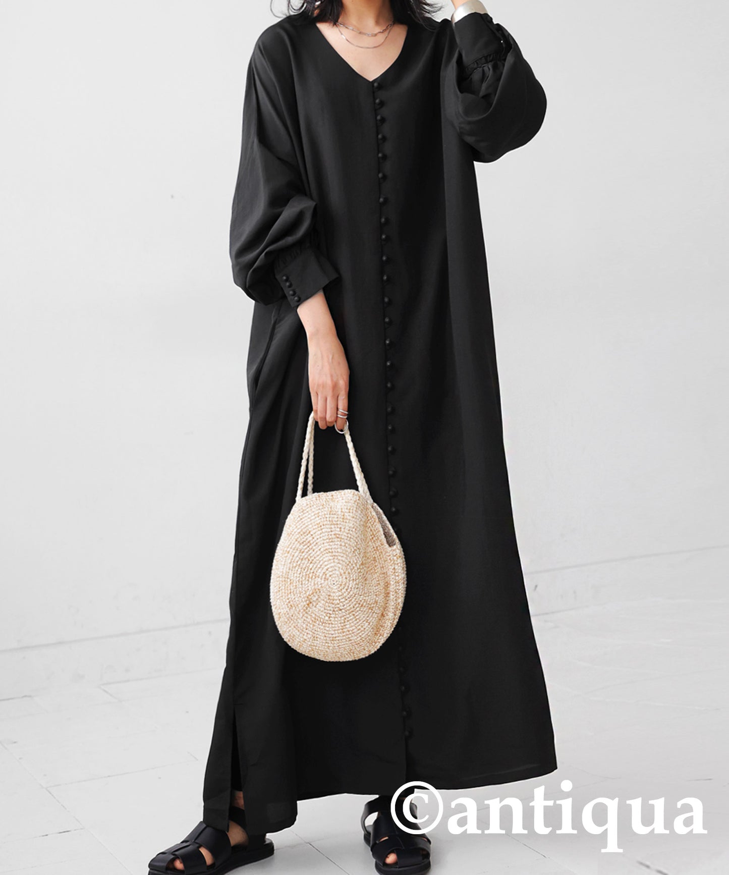 Covered button Ladies Long Casual dress