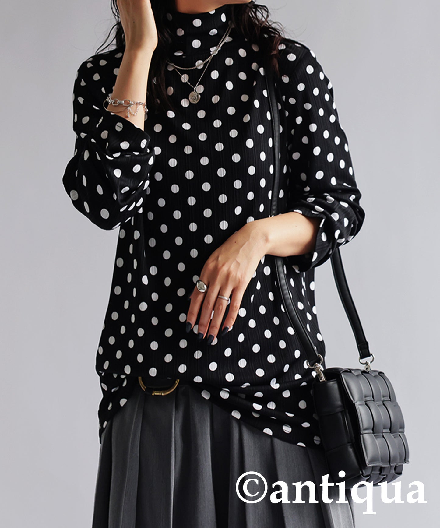 Polka Dots High Neck Tops Ladies