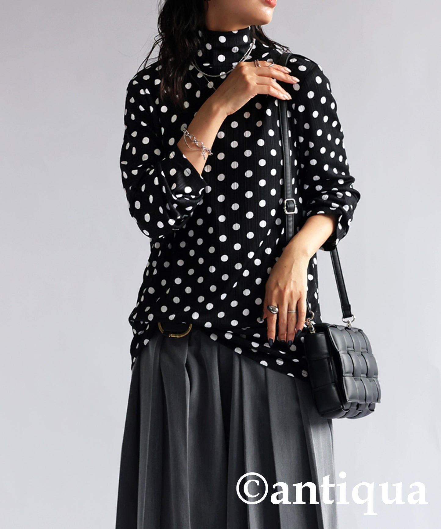 Polka Dots High Neck Tops Ladies