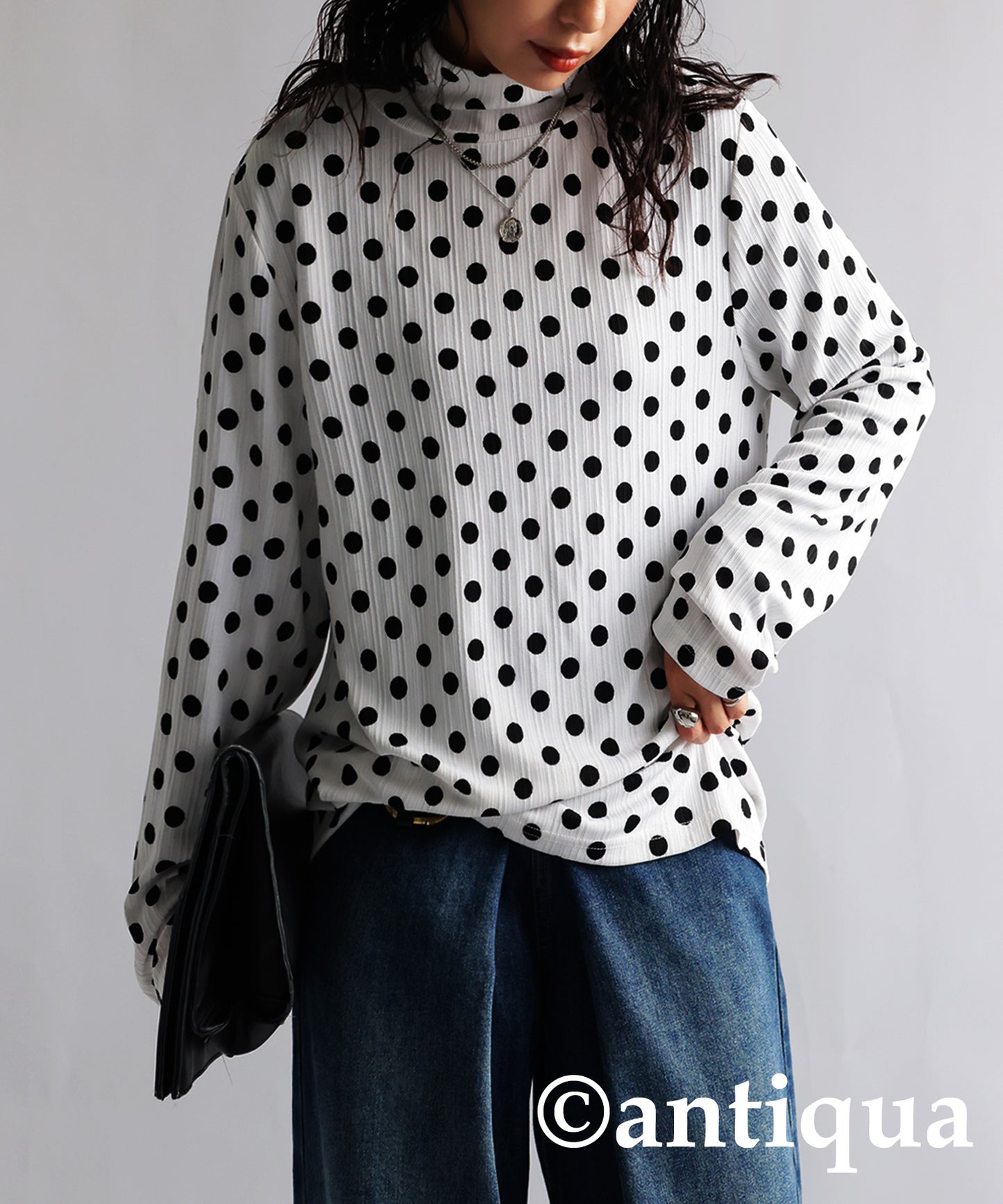 Polka Dots High Neck Tops Ladies