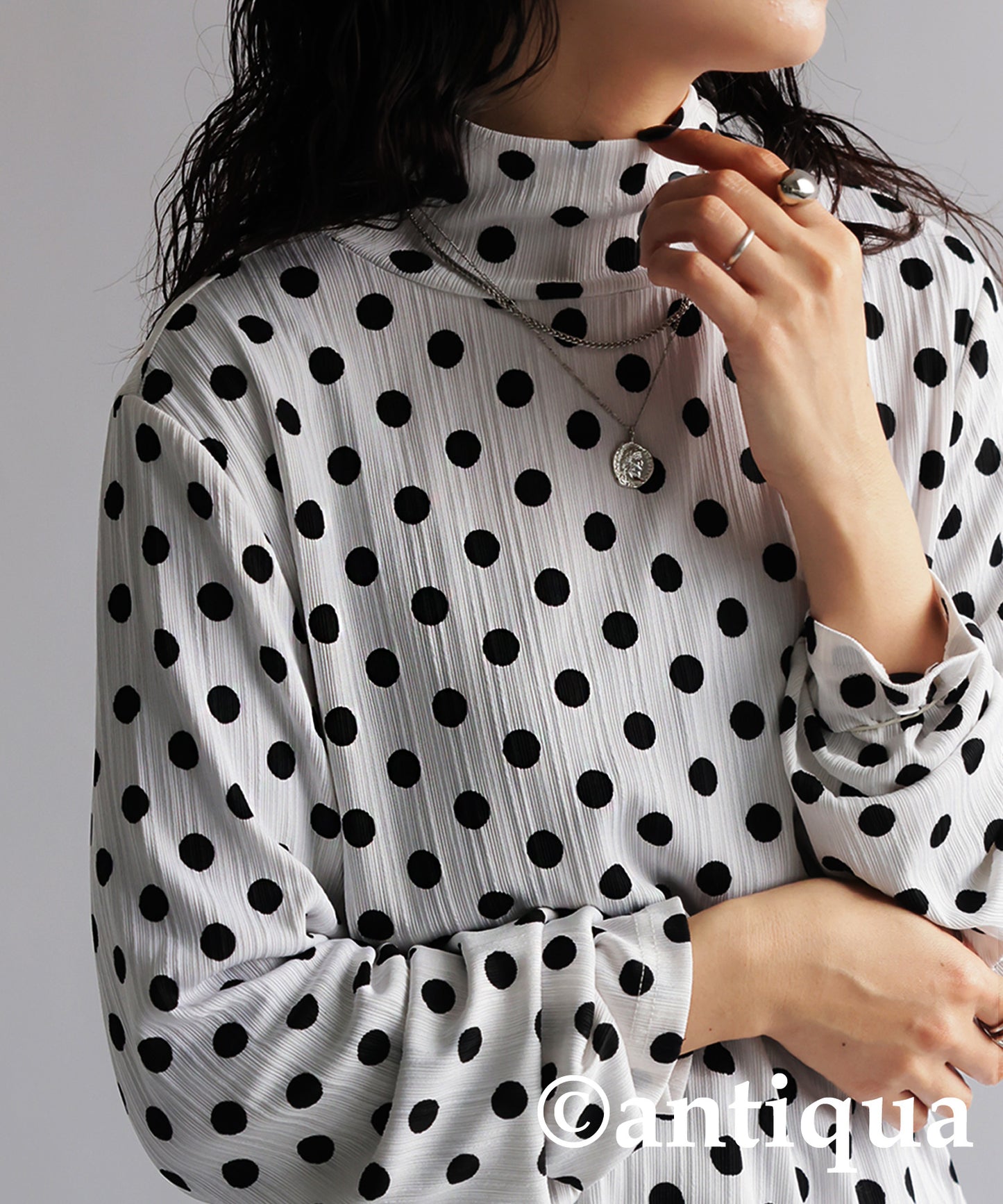 Polka Dots High Neck Tops Ladies