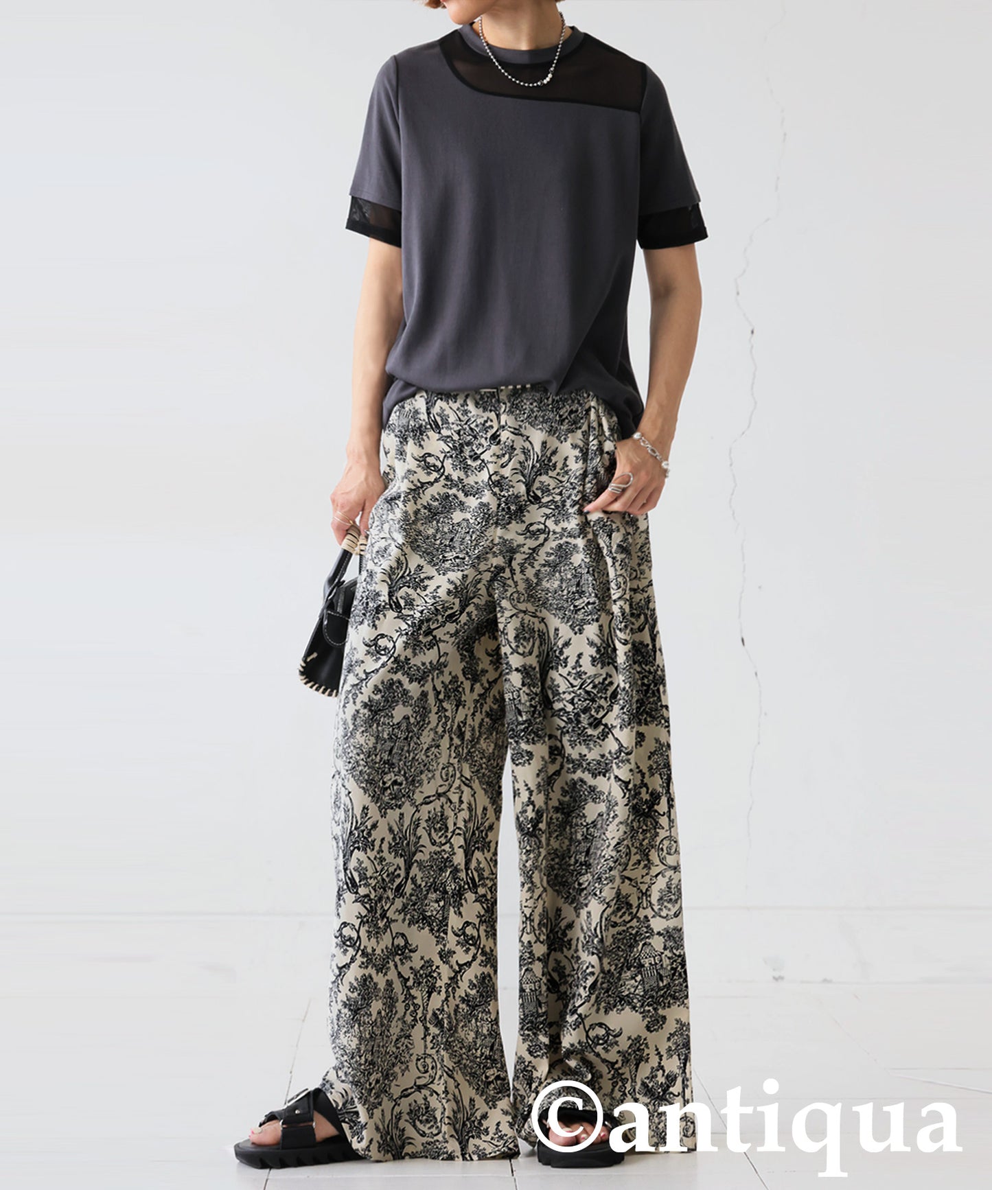 Ladies Toile De Jouy Wide-Leg Pants