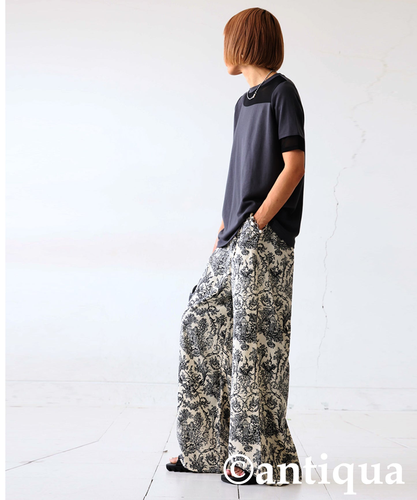 Ladies Toile De Jouy Wide-Leg Pants