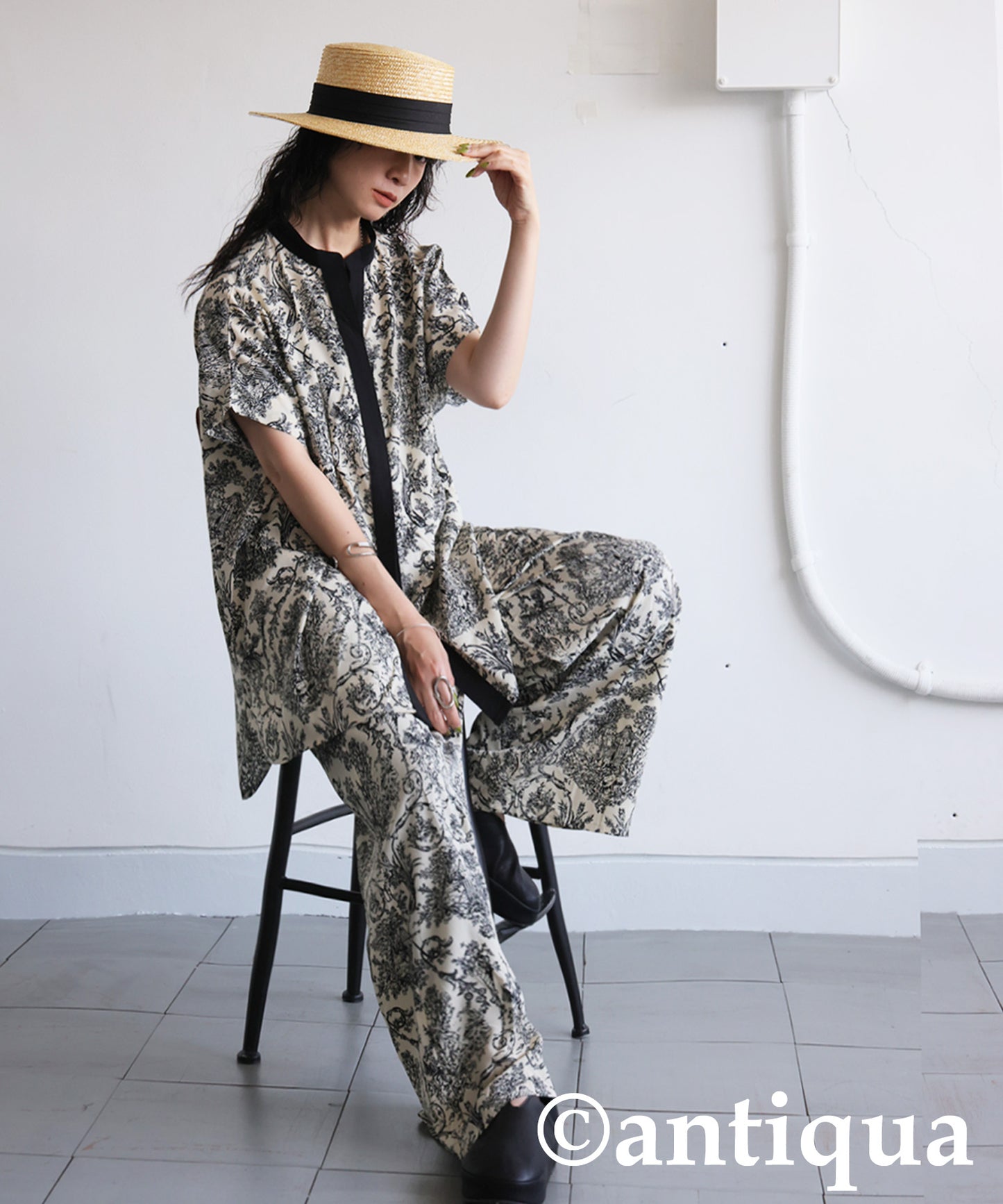 Ladies Toile De Jouy Wide-Leg Pants