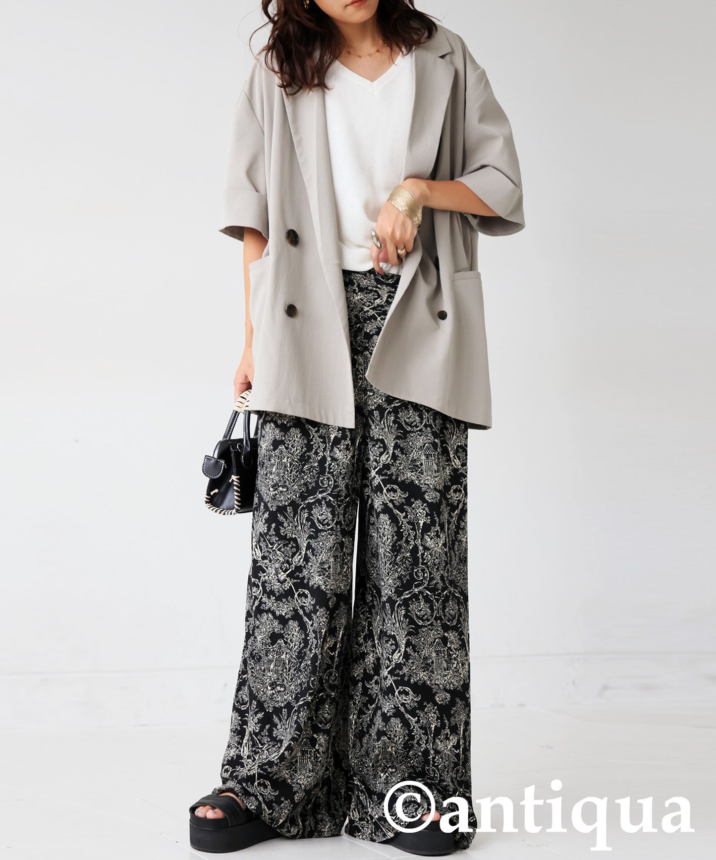 Ladies Toile De Jouy Wide-Leg Pants