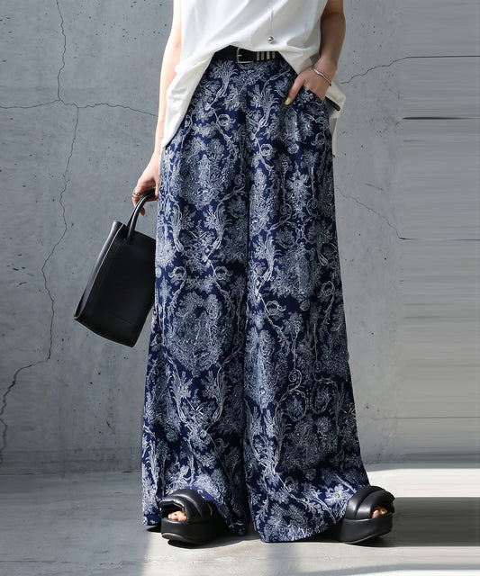 Ladies Toile De Jouy Wide-Leg Pants