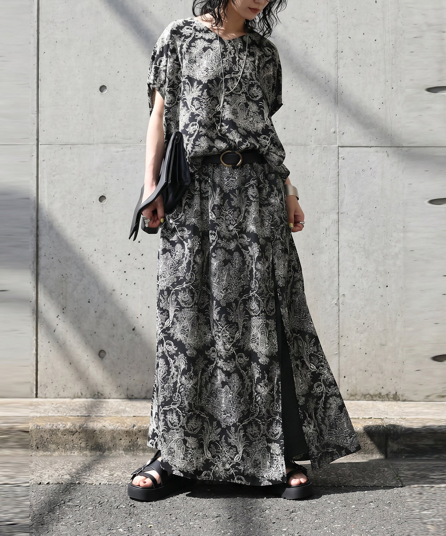 Toile De Jouy Print Long Skirt Ladies