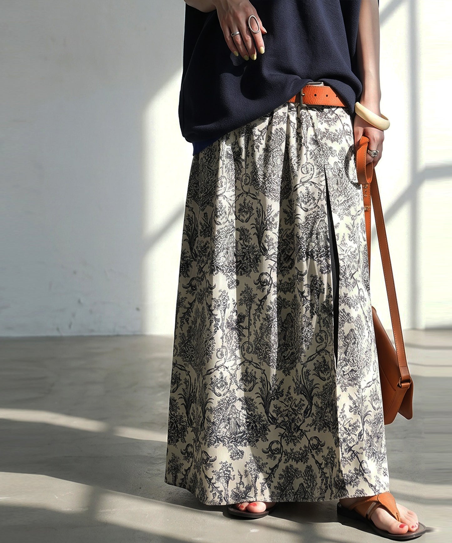 Toile De Jouy Print Long Skirt Ladies