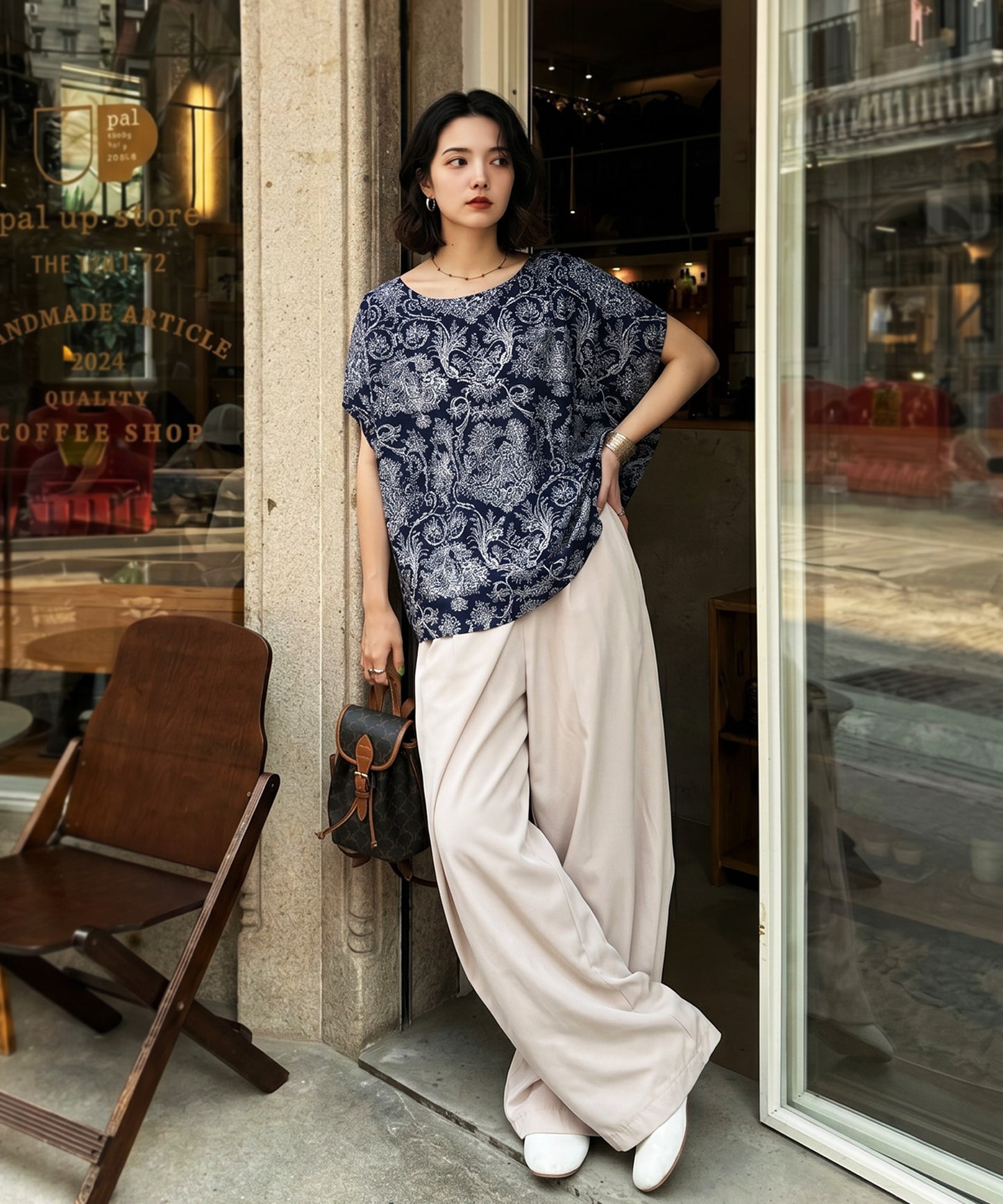 Toile De Jouy Print Blouse Ladies