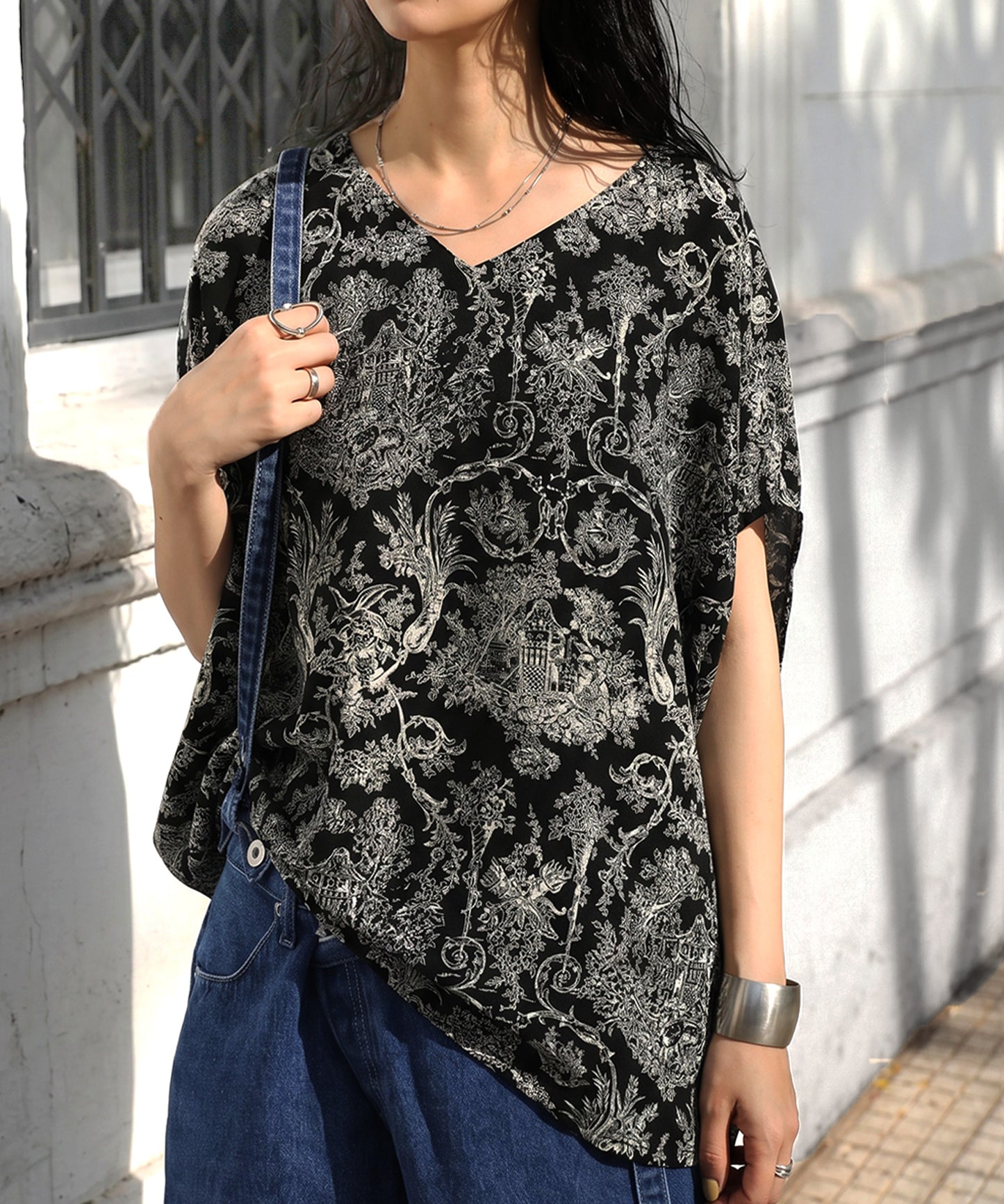 Toile De Jouy Print Blouse Ladies