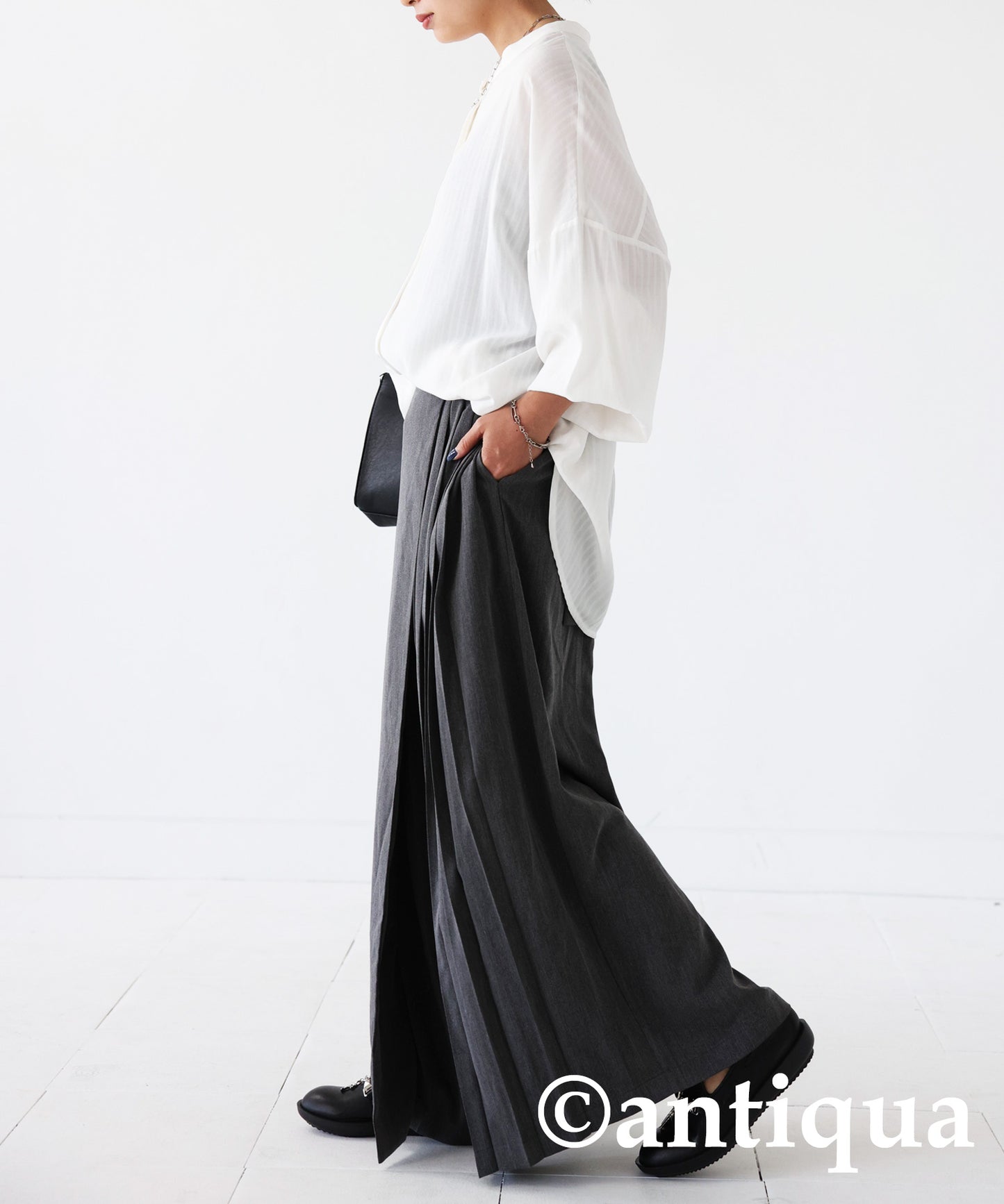 Ladies Half-Pleated Wrap Skirt Pants