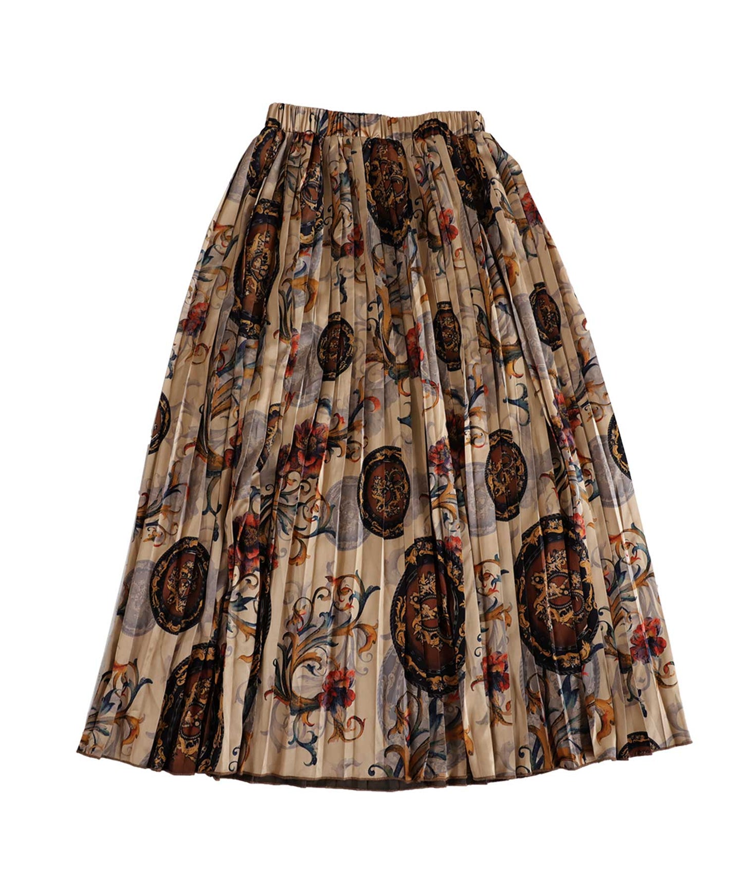 Antique pattern Ladies pleated Long skirt