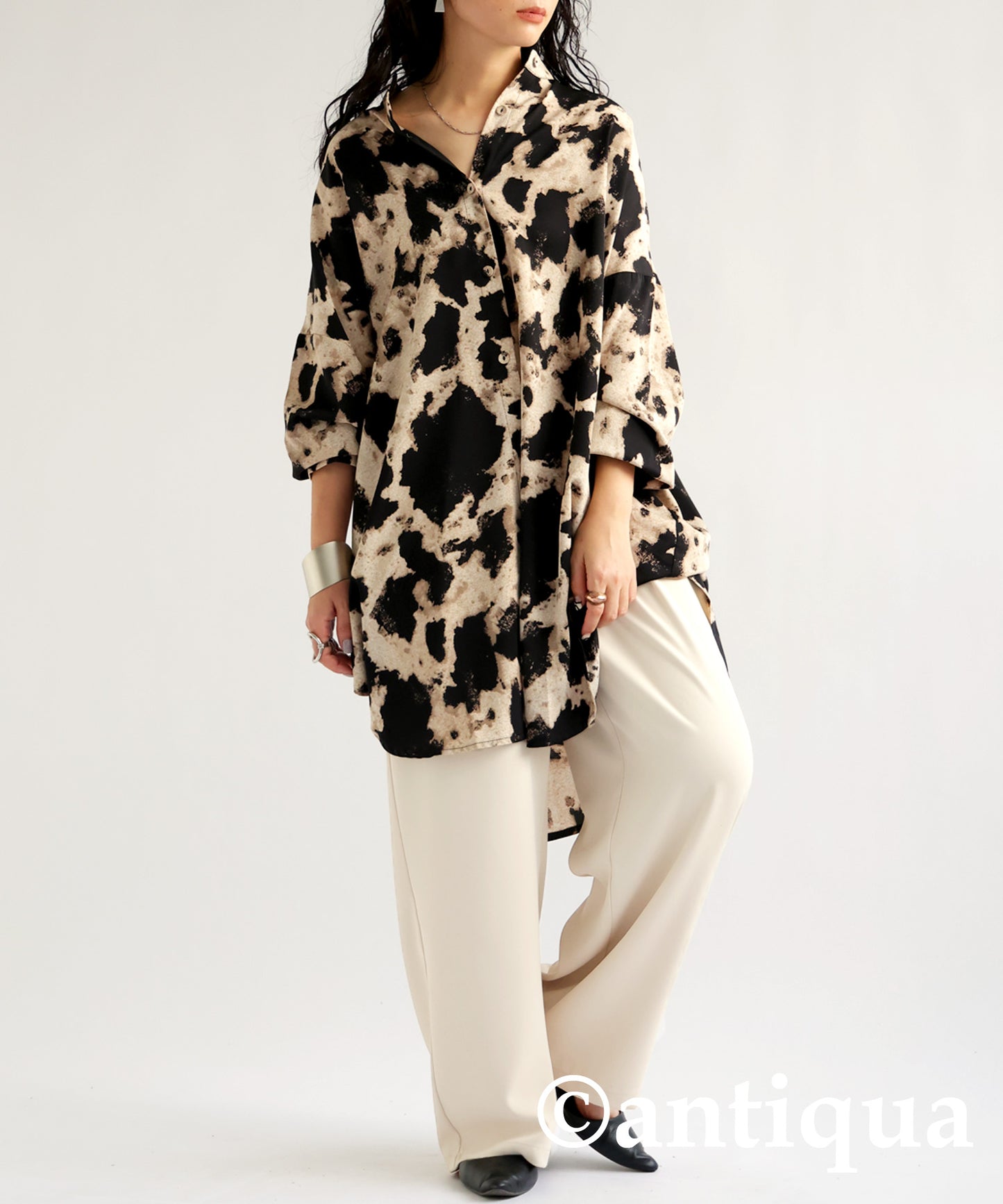 Watercolor Pattern Wide Shirt Ladies