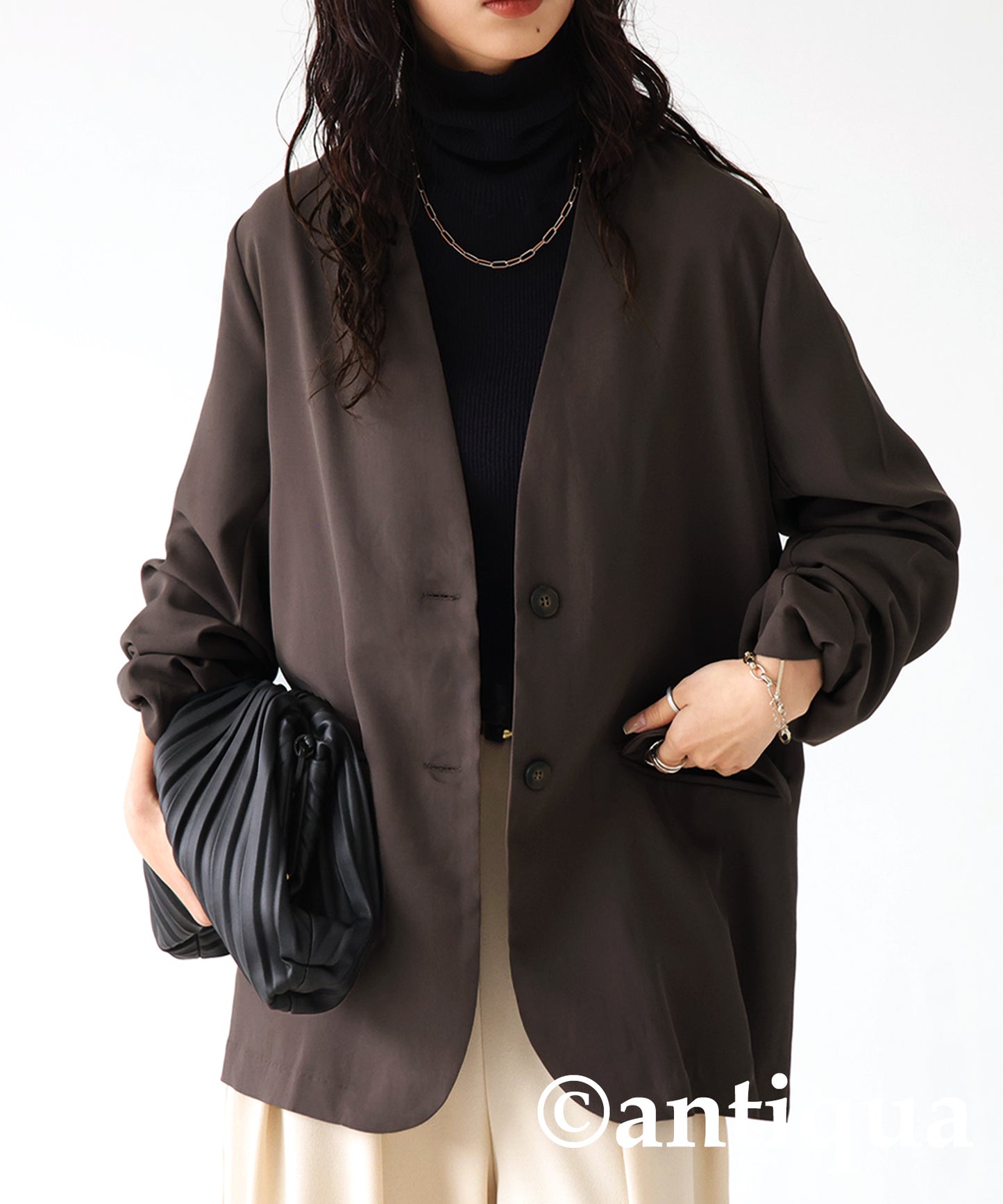 Collarless Ladies jacket long sleeve