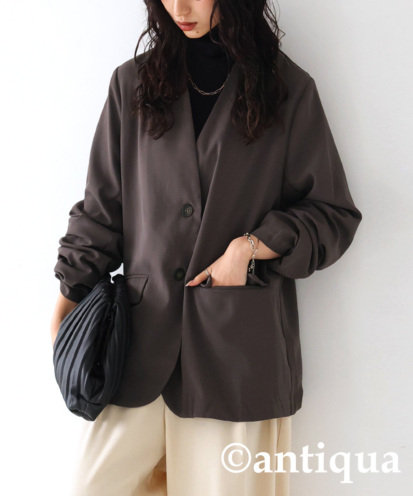 Collarless Ladies jacket long sleeve