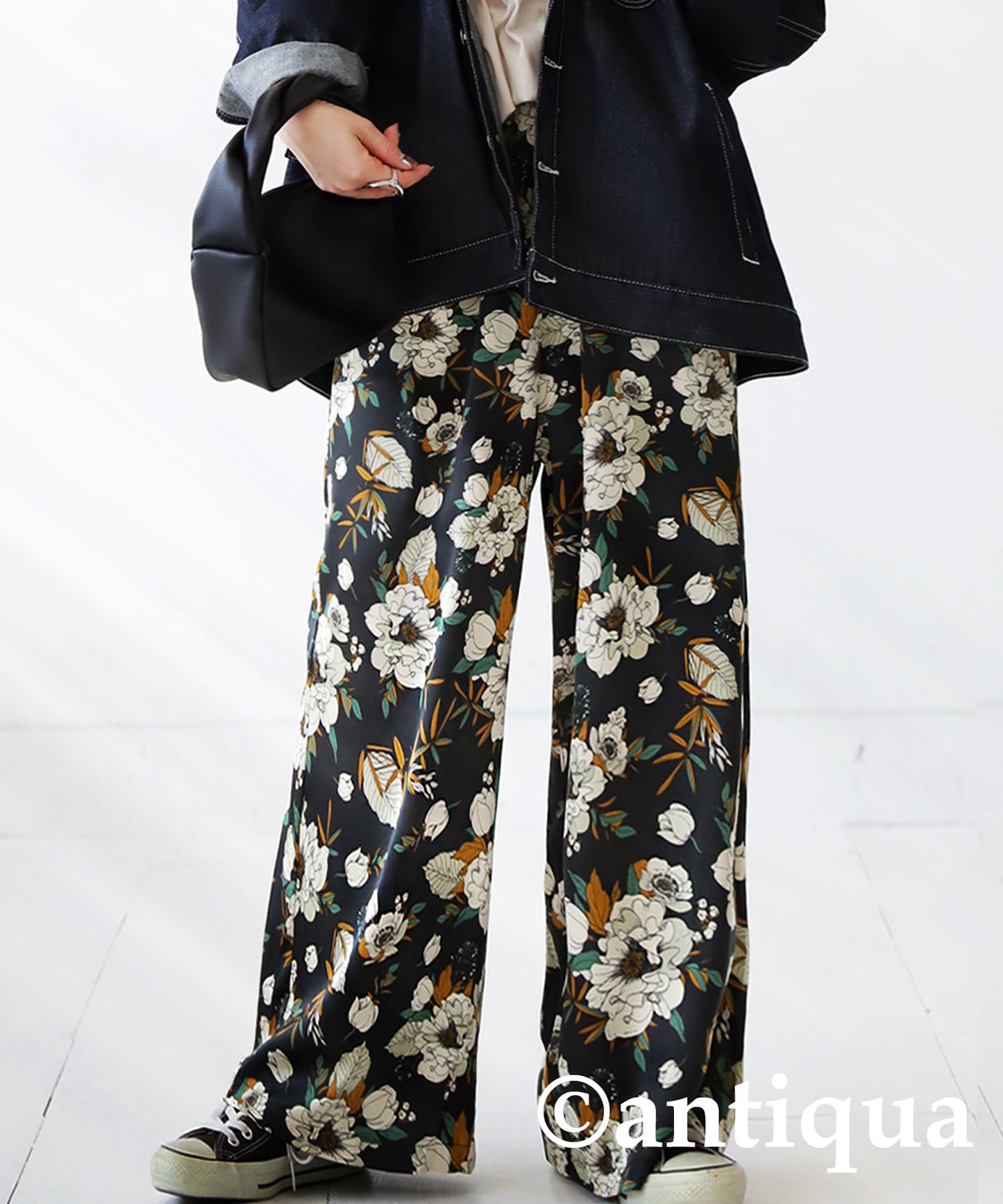 Floral pattern wide pants Ladies Pants Bottoms