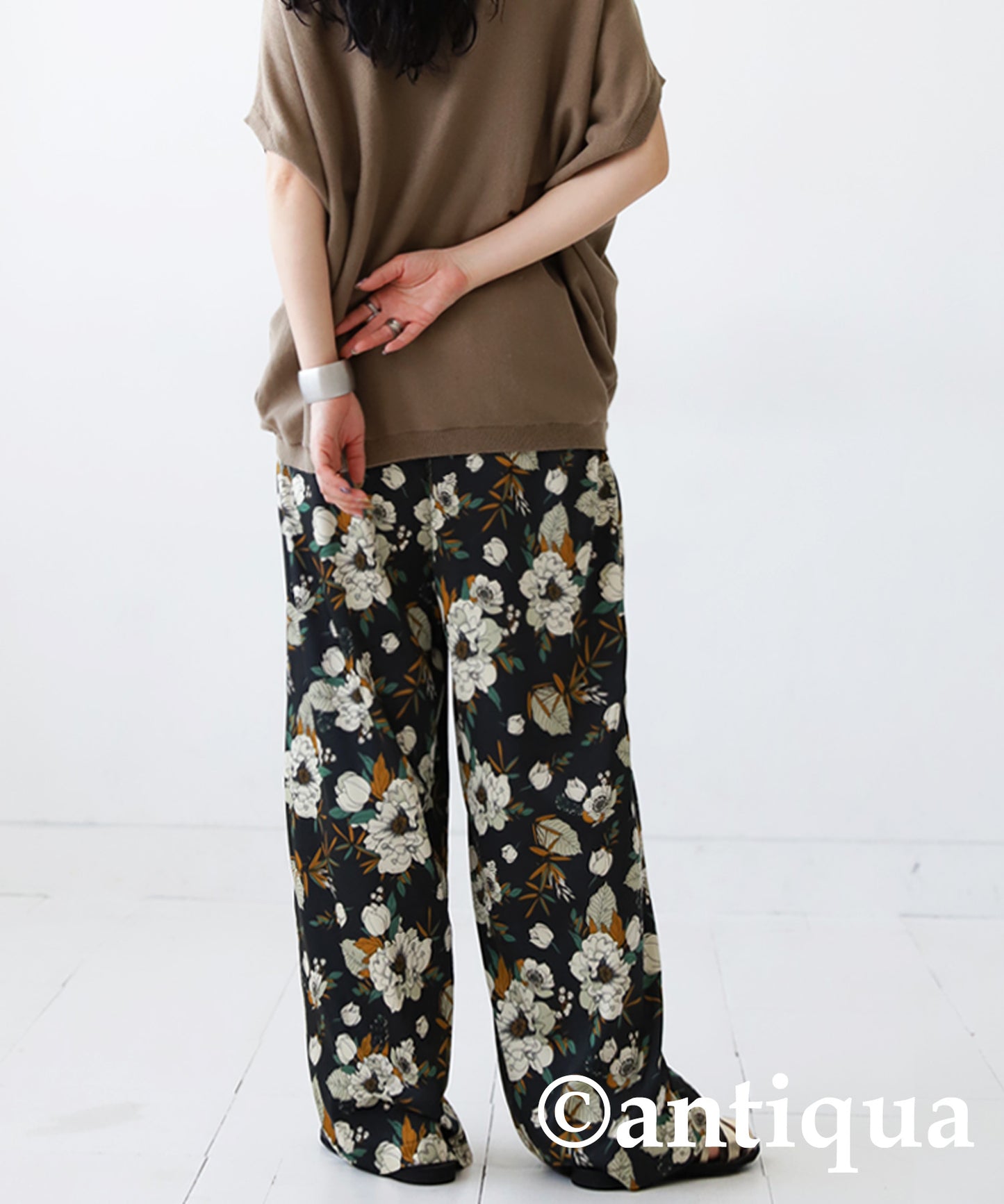 Floral pattern wide pants Ladies Pants Bottoms