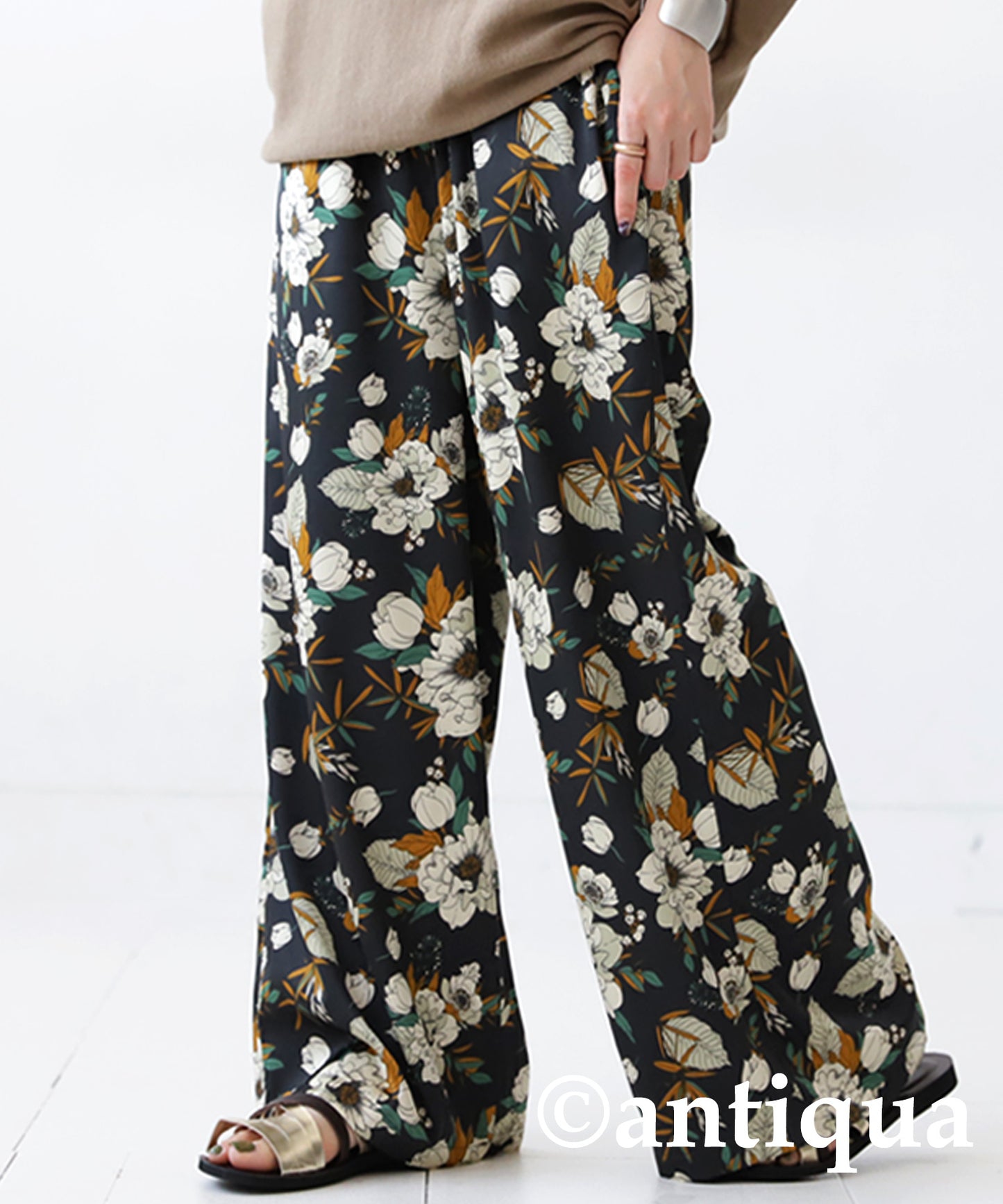 Floral pattern wide pants Ladies Pants Bottoms