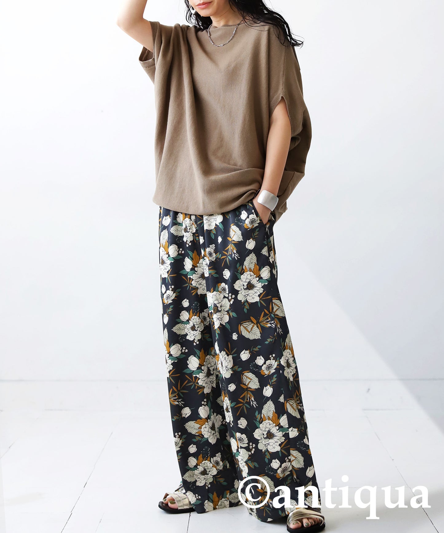 Floral pattern wide pants Ladies Pants Bottoms