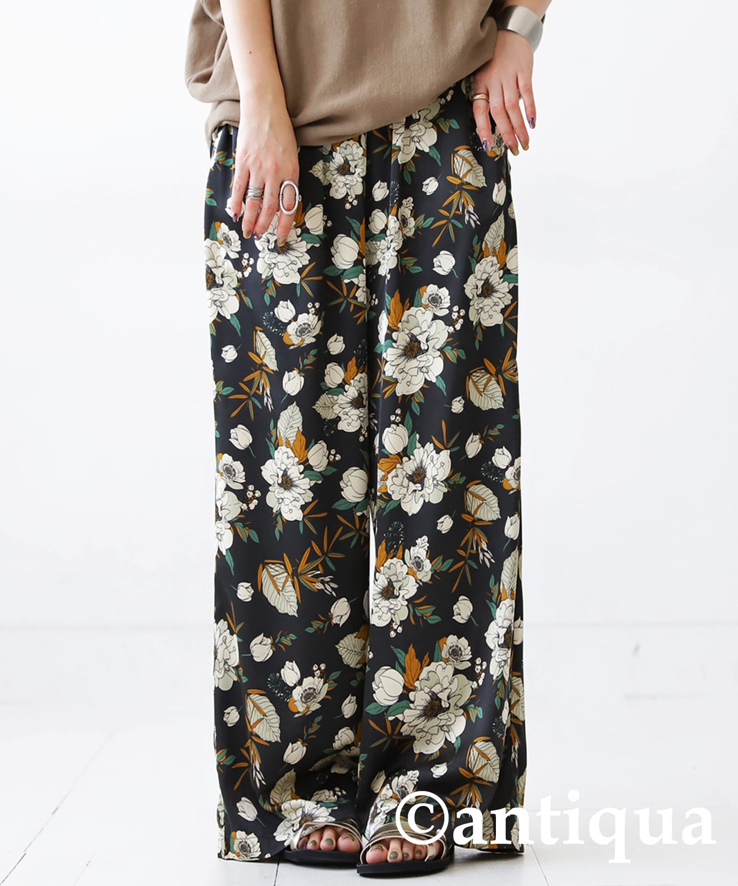 Floral pattern wide pants Ladies Pants Bottoms