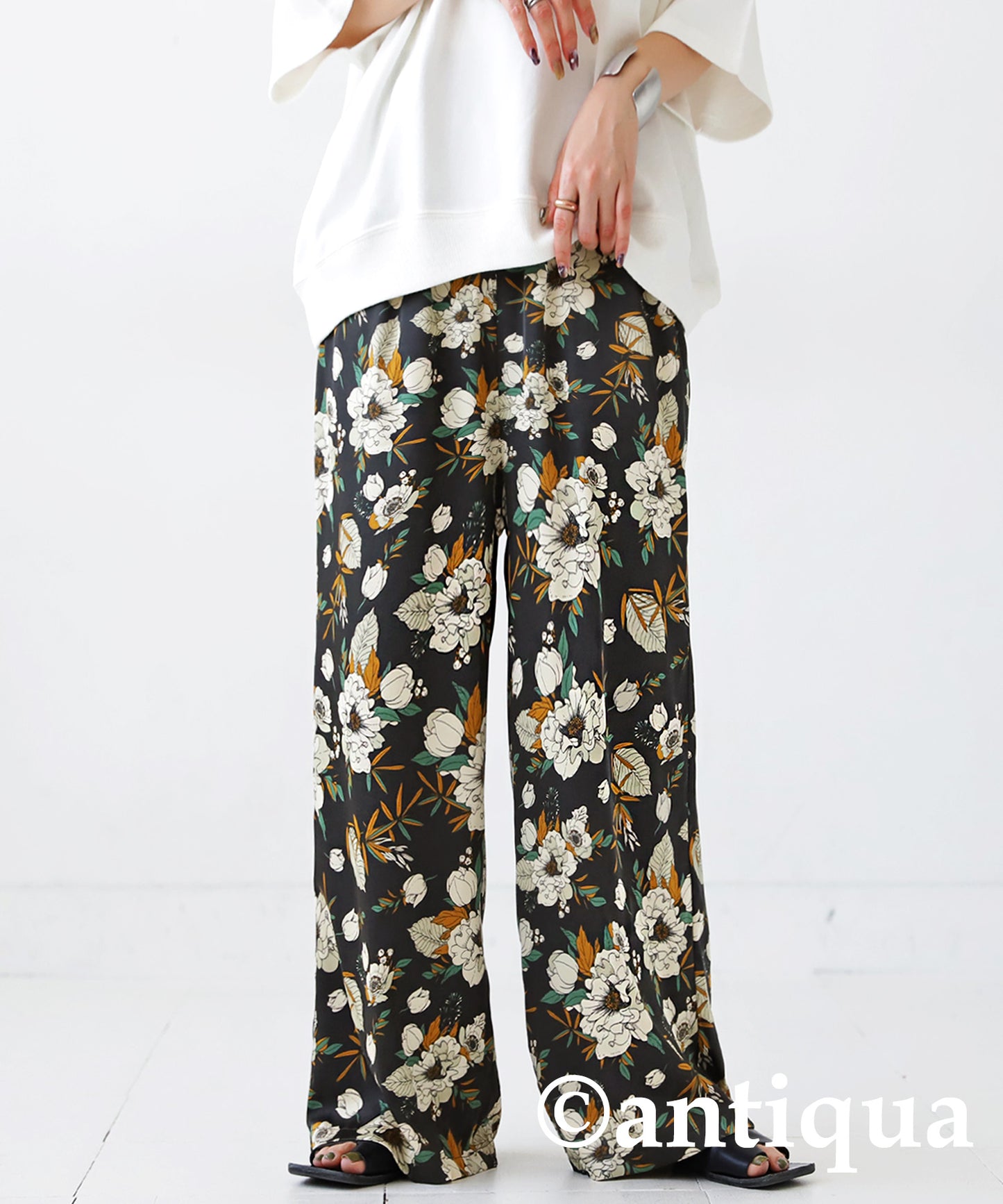 Floral pattern wide pants Ladies Pants Bottoms