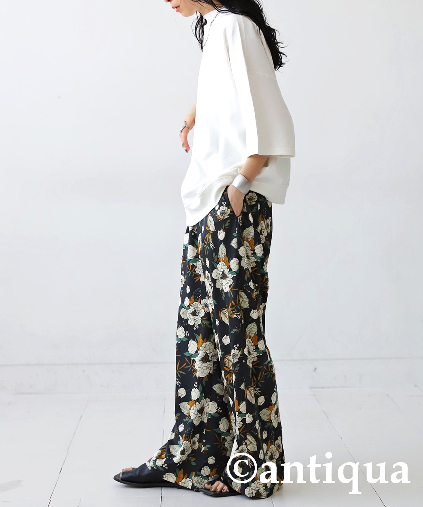 Floral pattern wide pants Ladies Pants Bottoms