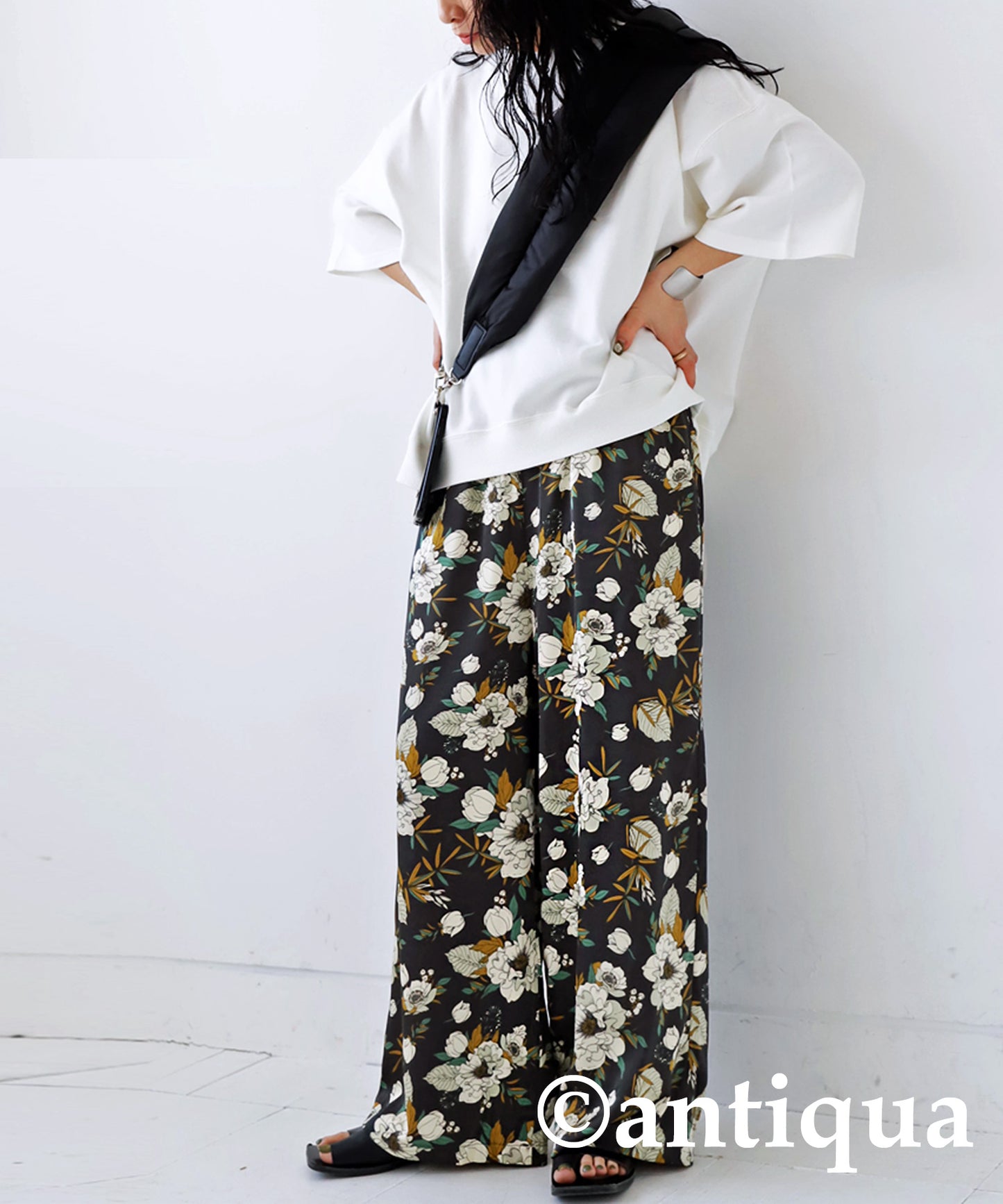 Floral pattern wide pants Ladies Pants Bottoms