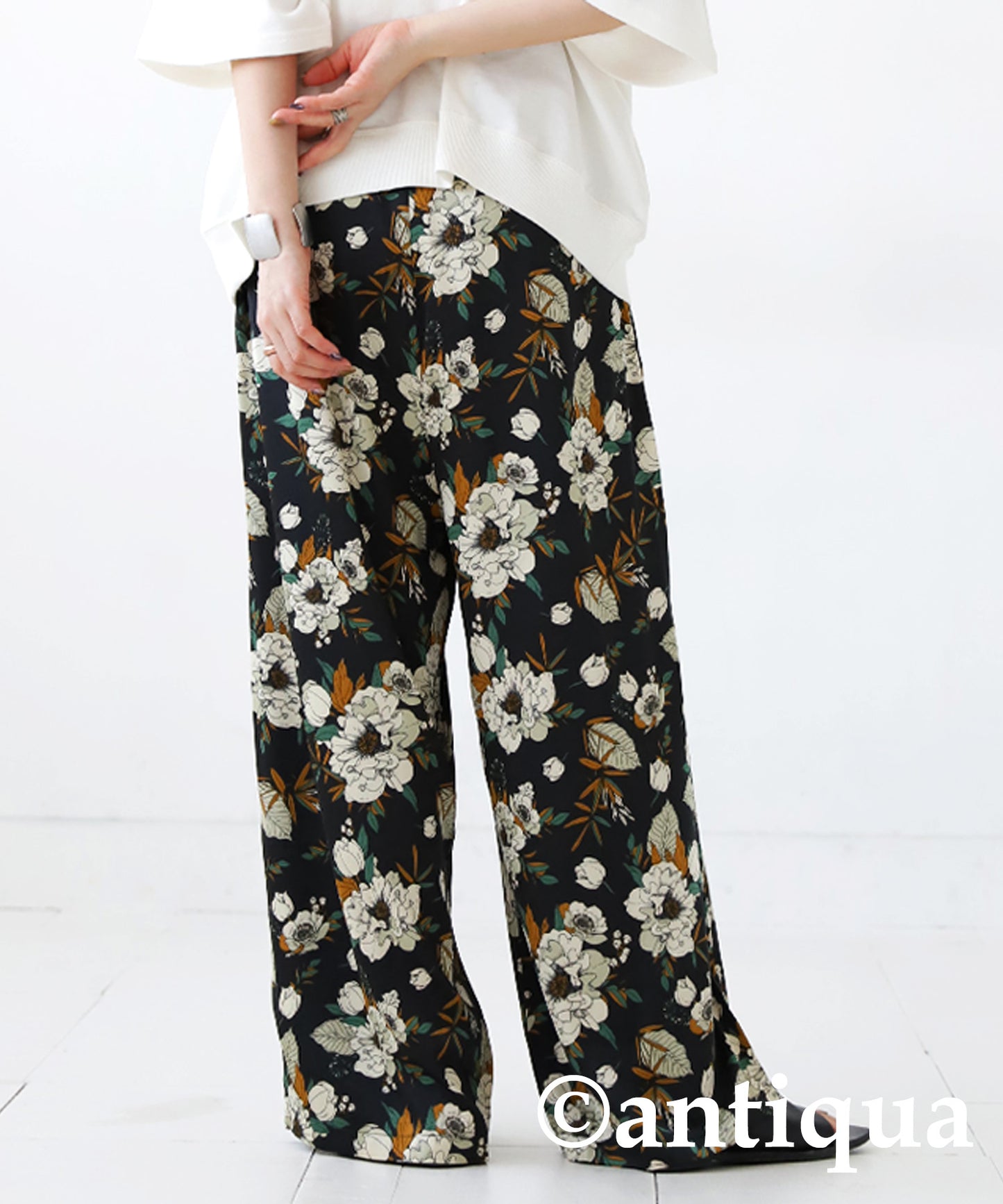 Floral pattern wide pants Ladies Pants Bottoms