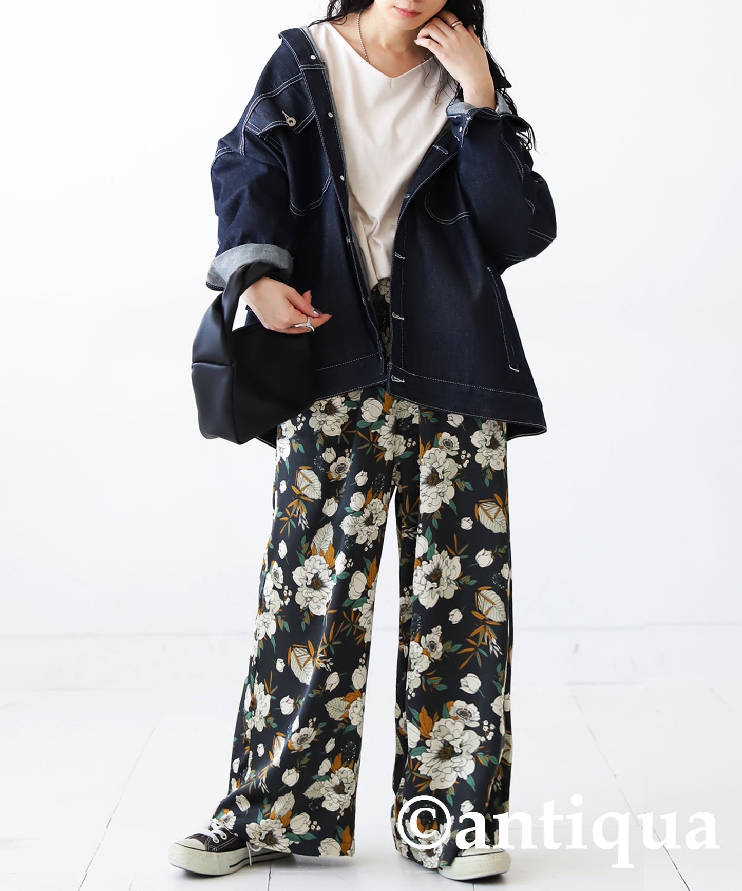 Floral pattern wide pants Ladies Pants Bottoms