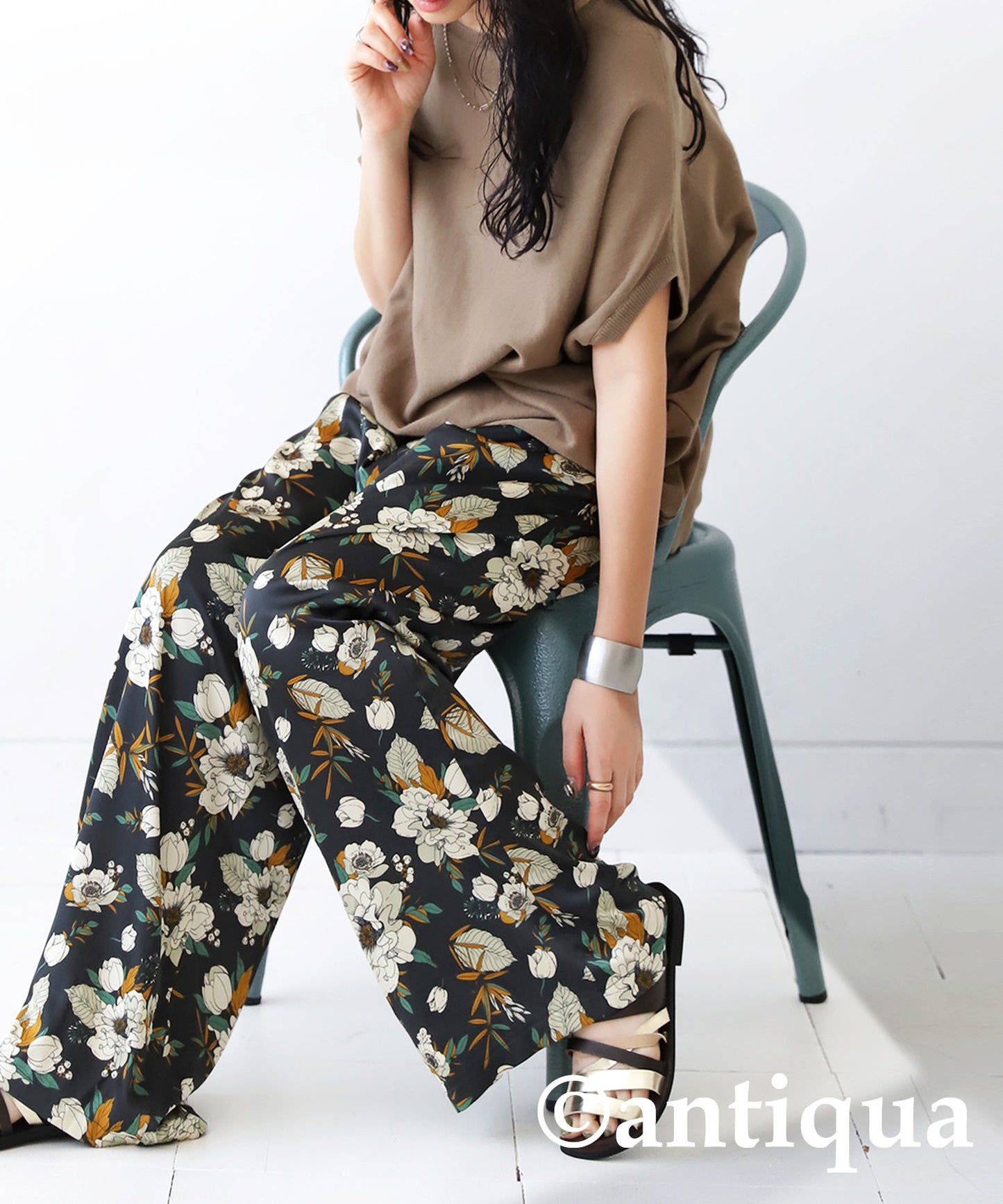 Floral pattern wide pants Ladies Pants Bottoms