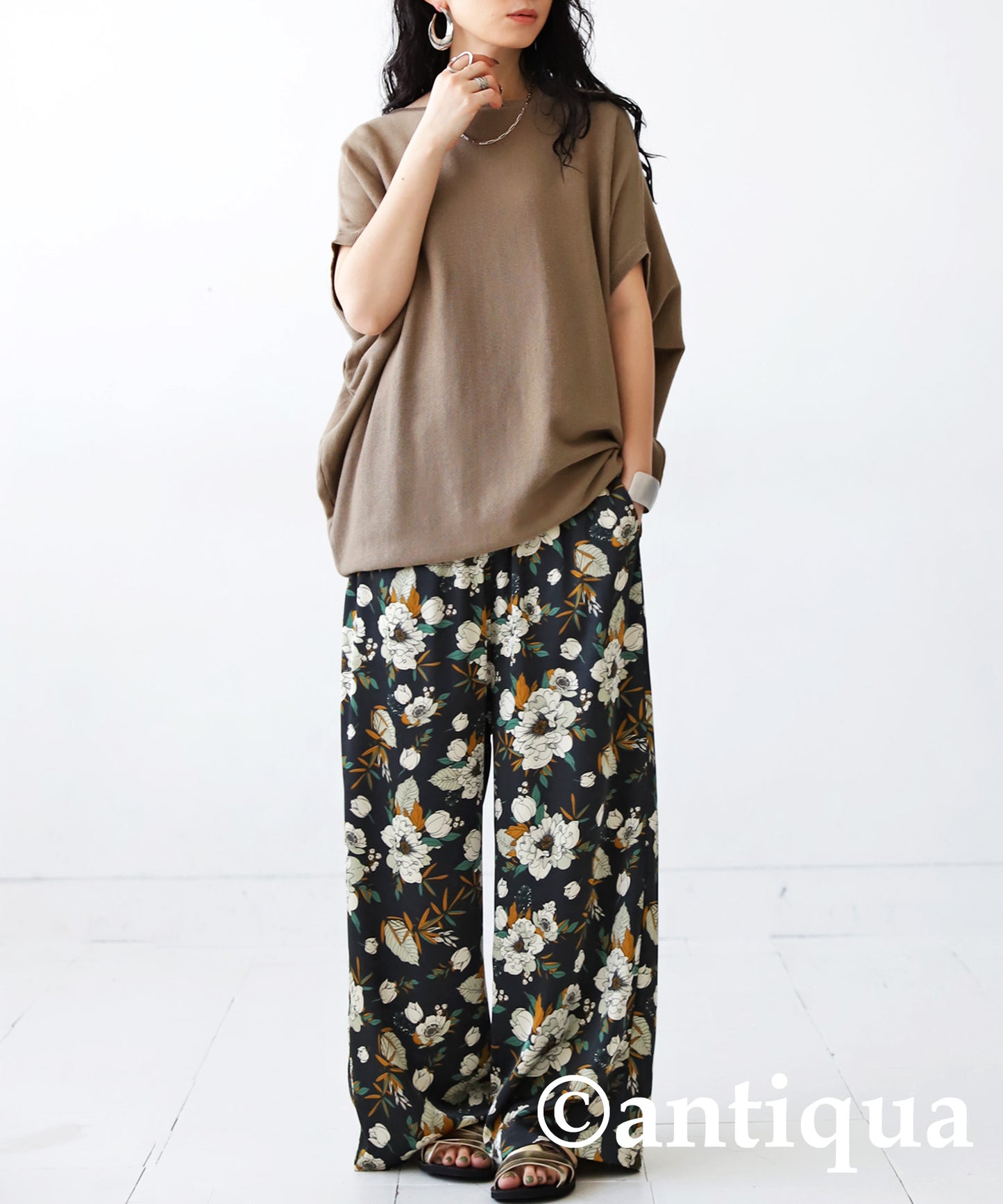 Floral pattern wide pants Ladies Pants Bottoms