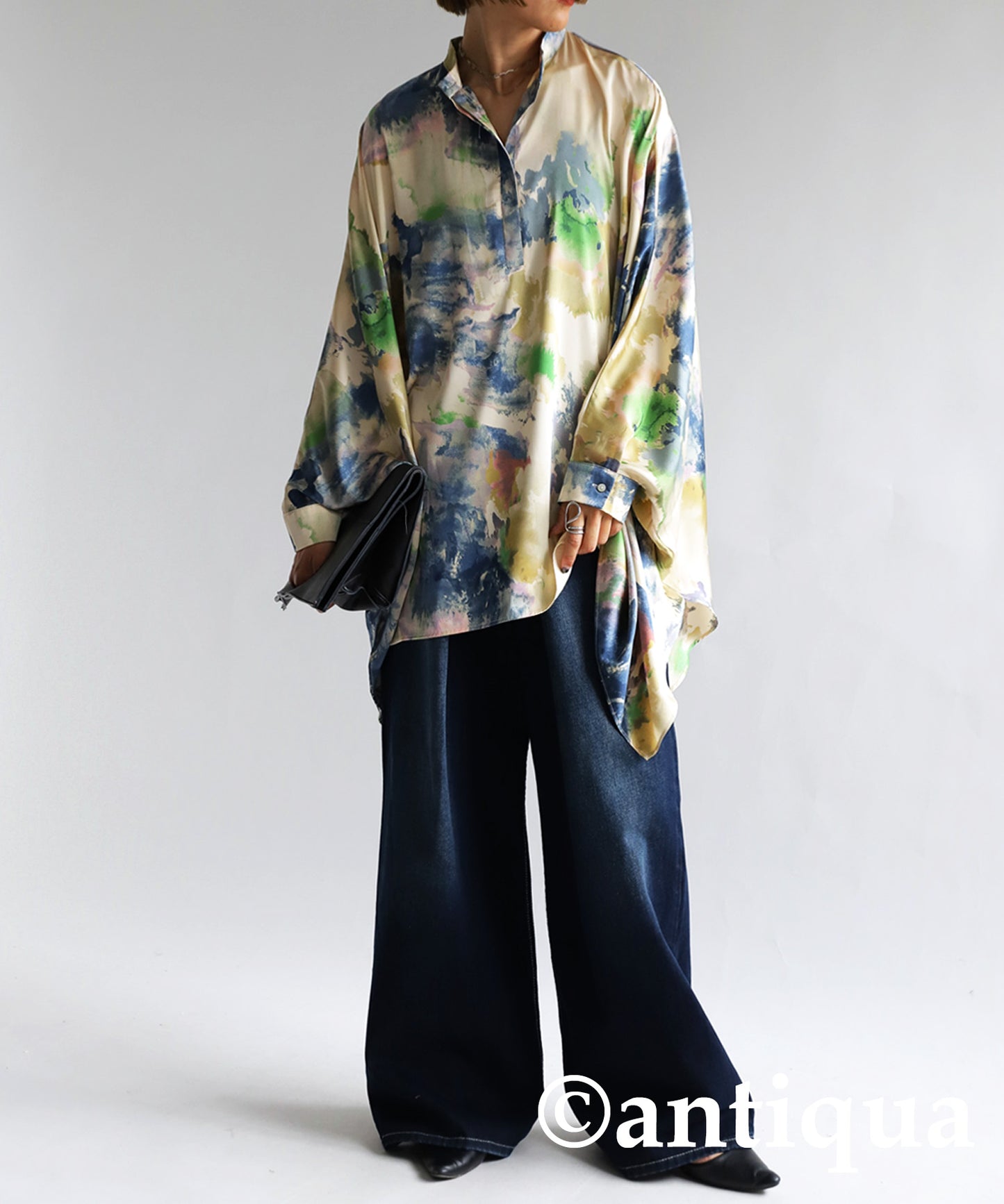 Ladies Dolman Shirt Tops Long Sleeves Watercolor Pattern