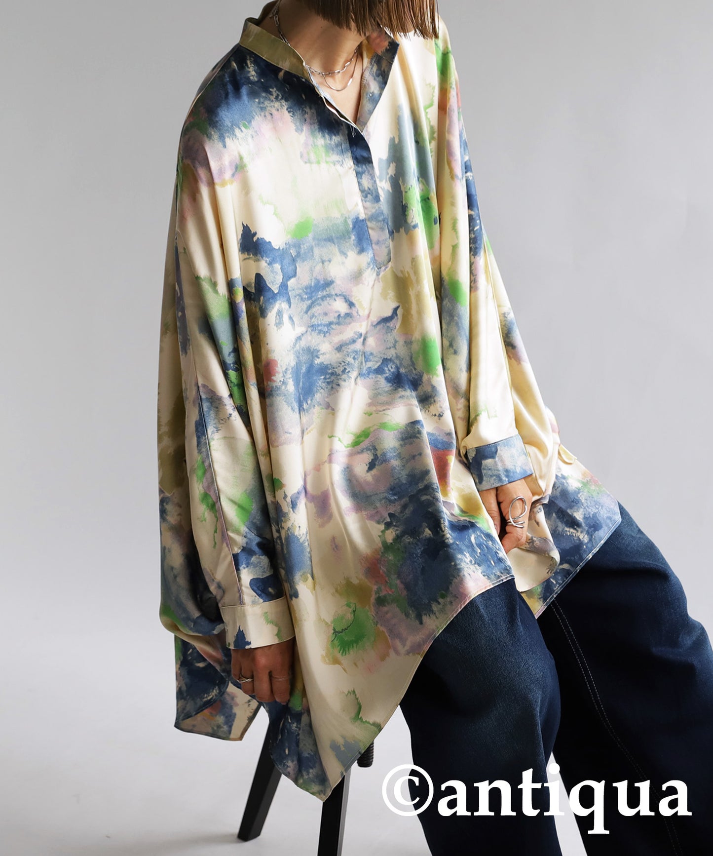 Ladies Dolman Shirt Tops Long Sleeves Watercolor Pattern